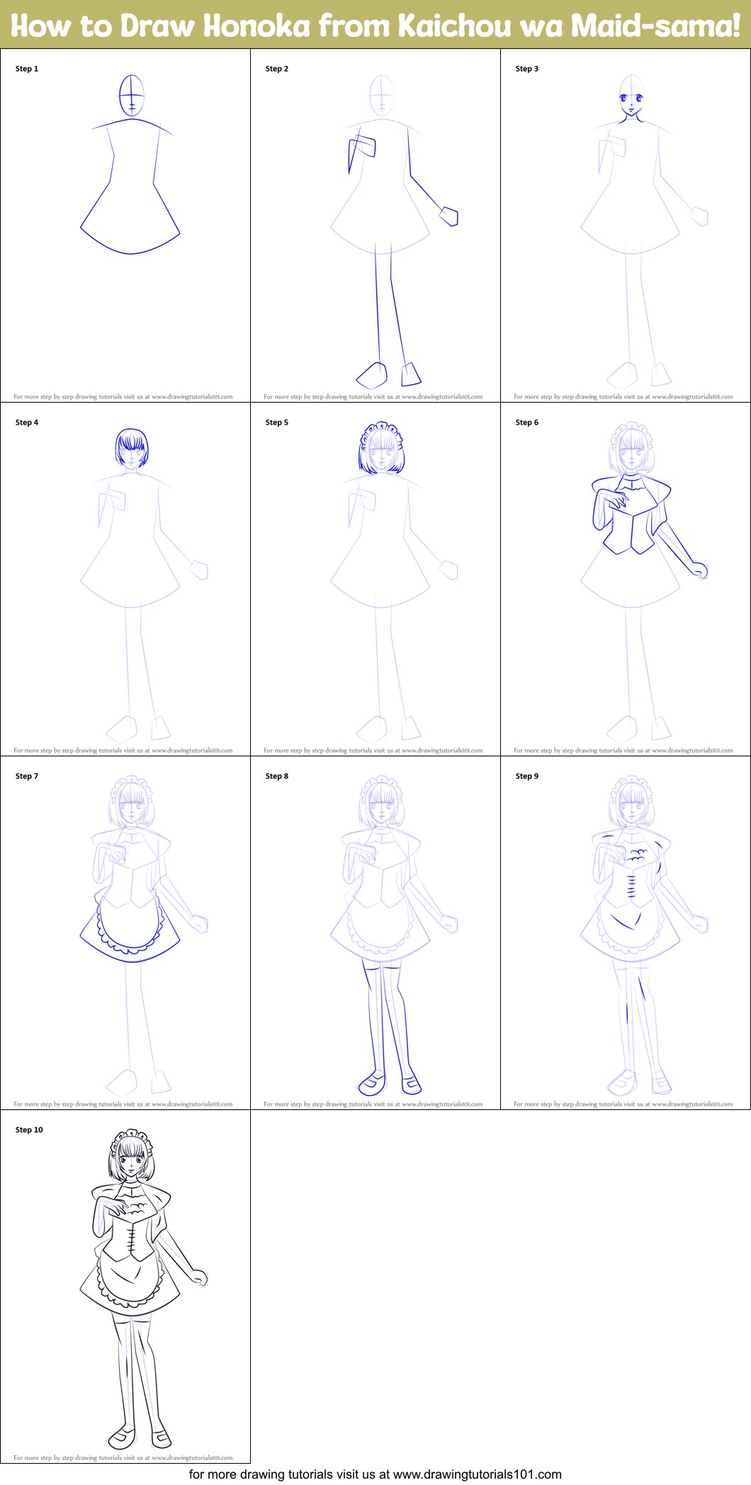 How to Draw Honoka from Kaichou wa Maid-sama! Printable Step by Step