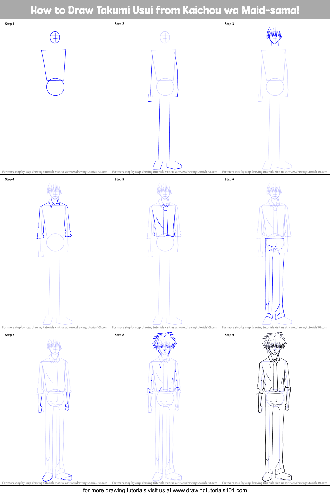 How to Draw Takumi Usui from Kaichou wa Maid-sama! Printable Step by Step