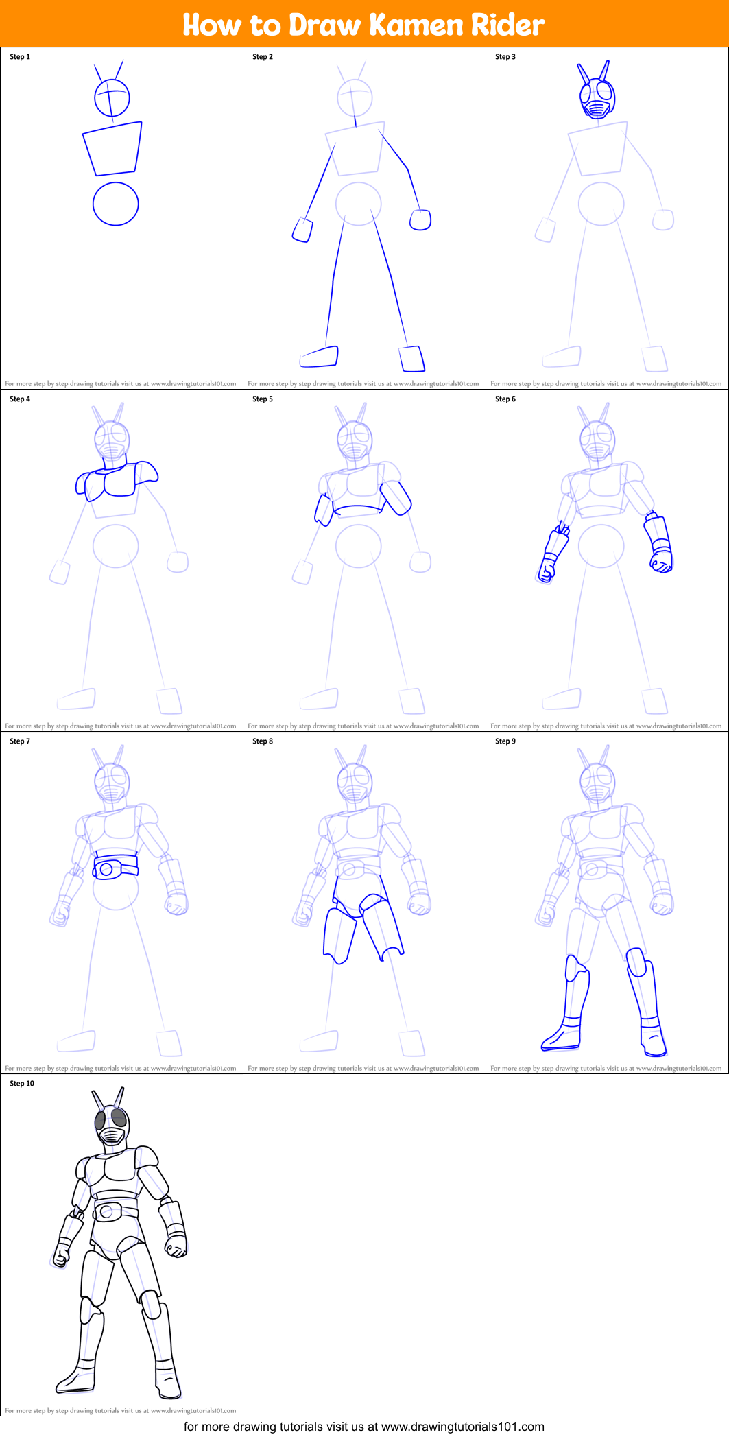 How to Draw Kamen Rider Printable Step by Step