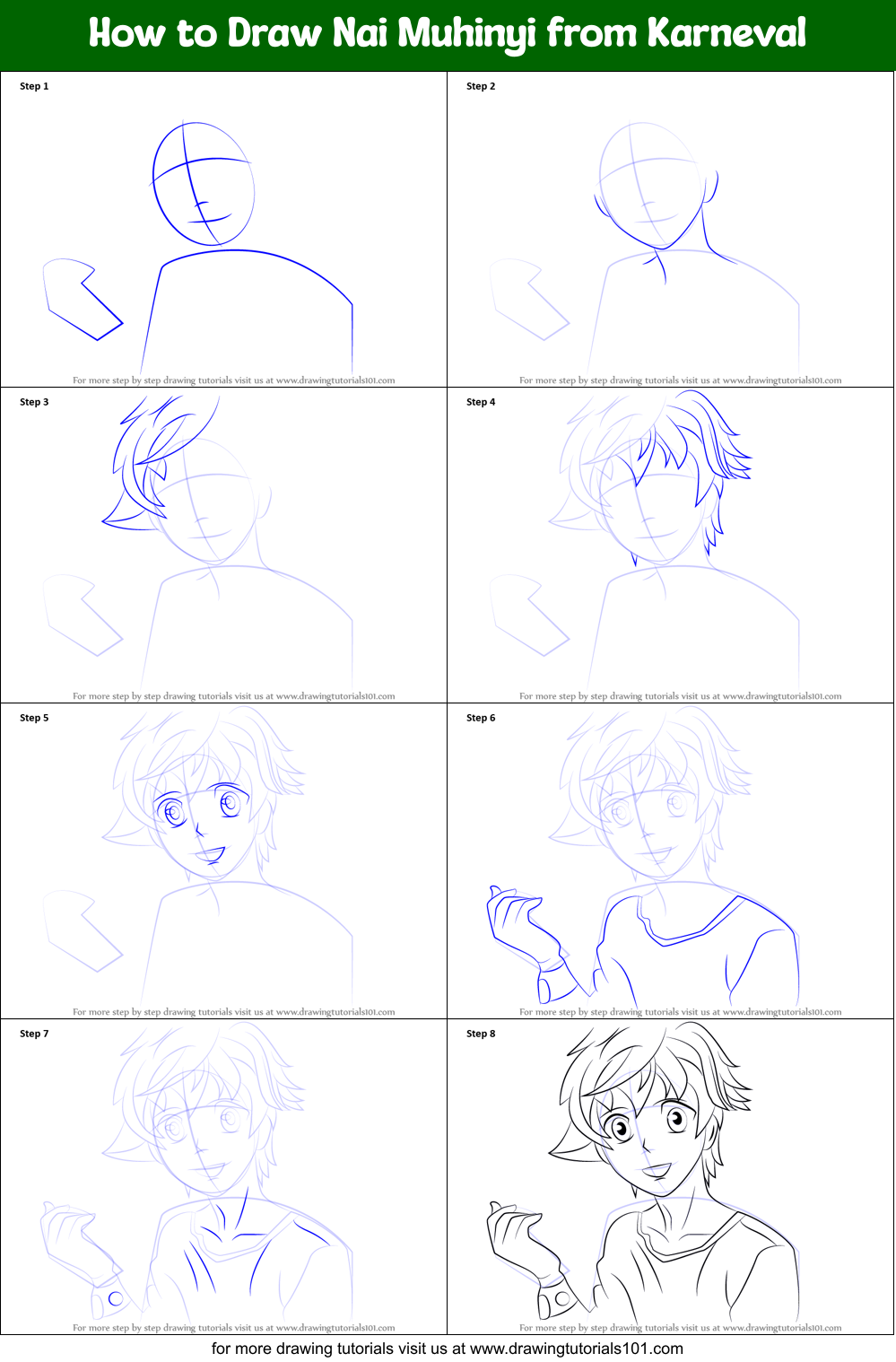 How to Draw Nai Muhinyi from Karneval Printable Step by Step