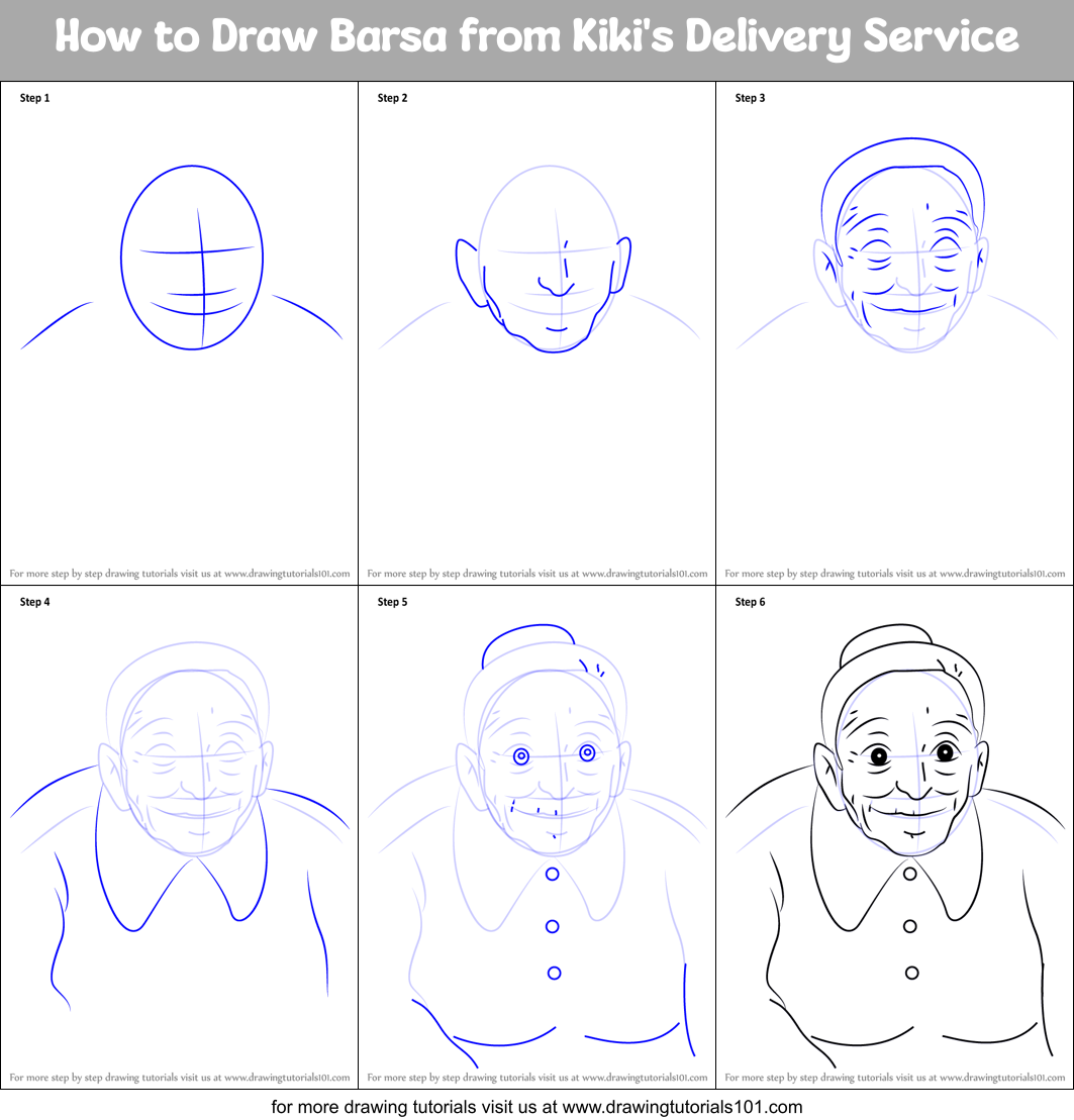 How to Draw Barsa from Kiki's Delivery Service Printable Step by Step