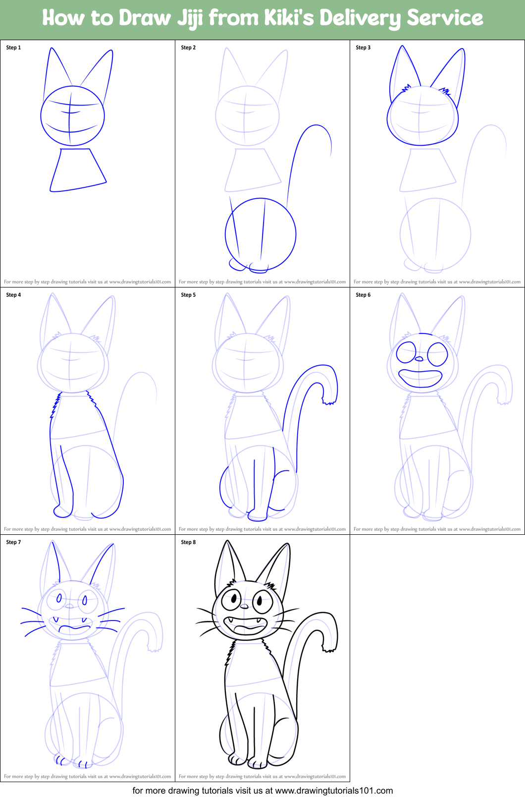 How to Draw Jiji from Kiki's Delivery Service Printable Step by Step