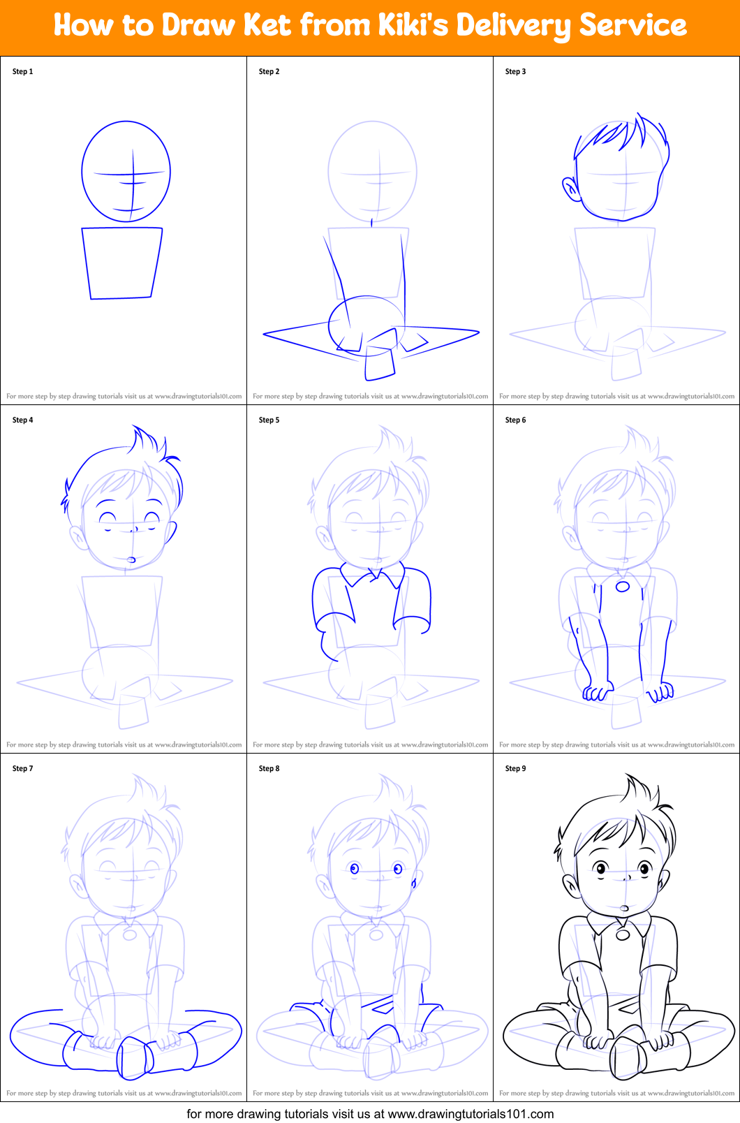 How to Draw Ket from Kiki's Delivery Service Printable Step by Step