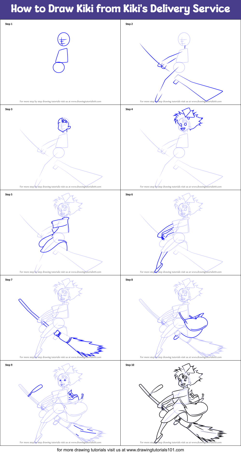 How to Draw Kiki from Kiki's Delivery Service Printable Step by Step