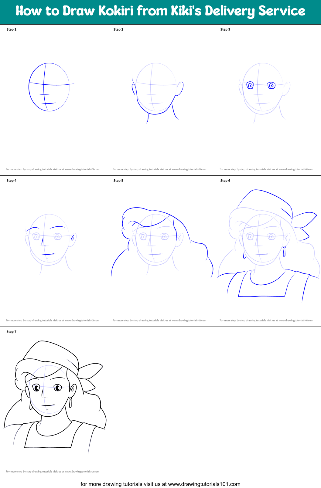 How to Draw Kokiri from Kiki's Delivery Service Printable Step by Step