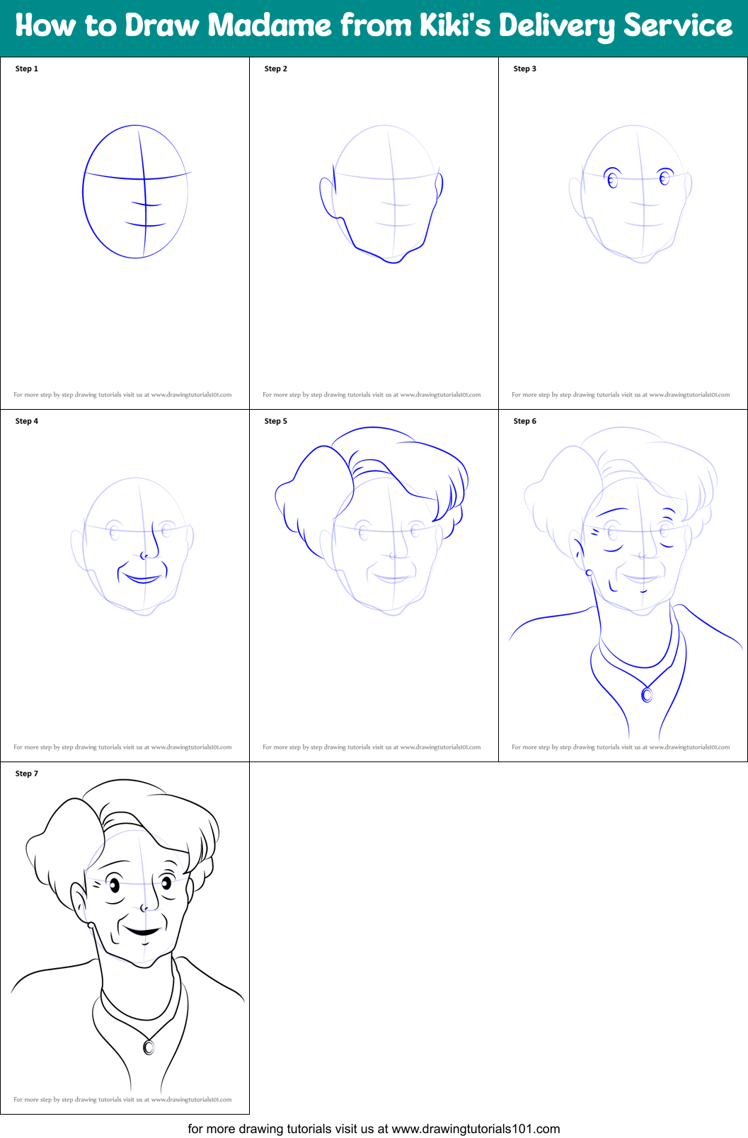 How to Draw Madame from Kiki's Delivery Service Printable Step by Step