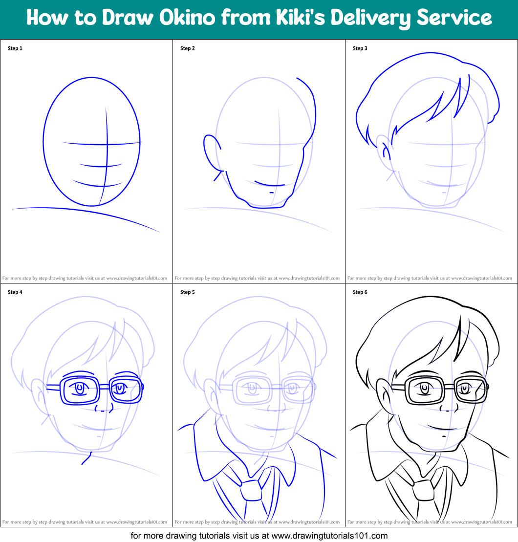 How to Draw Okino from Kiki's Delivery Service Printable Step by Step