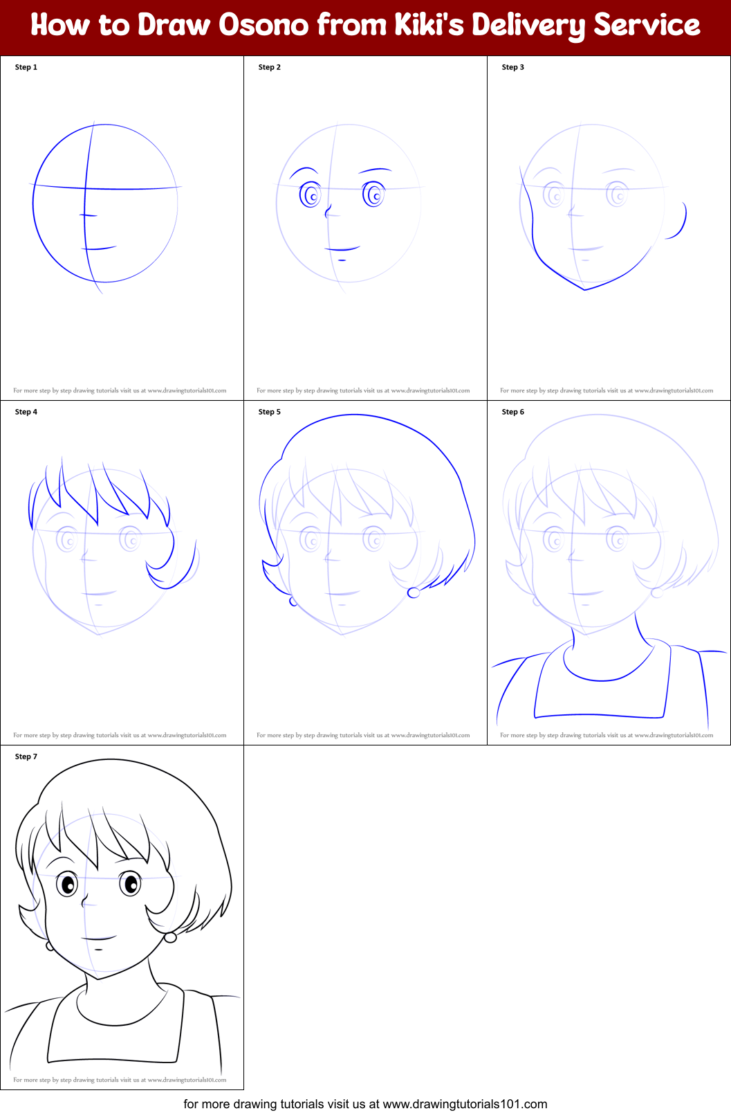 How to Draw Osono from Kiki's Delivery Service Printable Step by Step