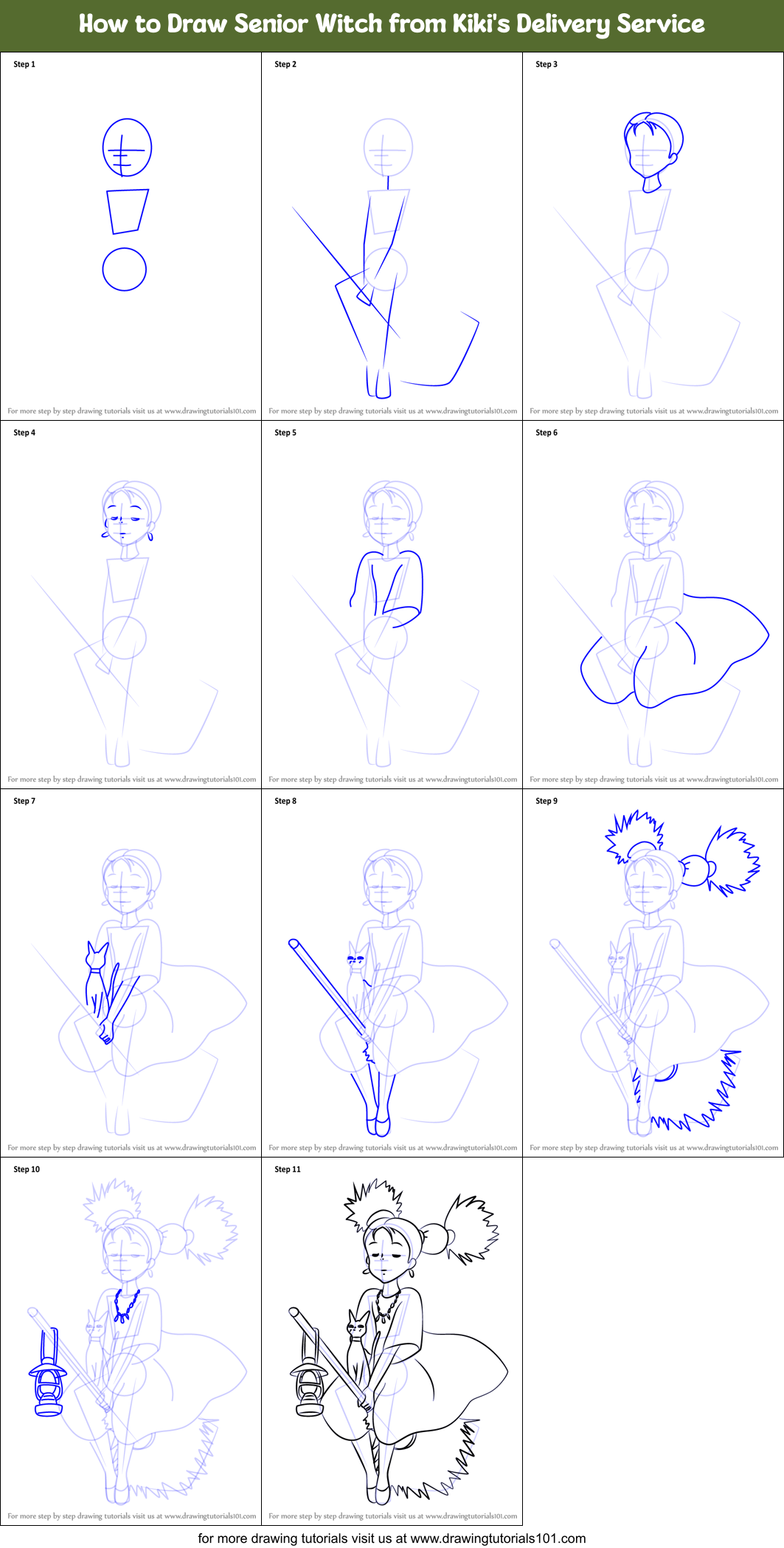 How to Draw Senior Witch from Kiki's Delivery Service Printable Step by Step