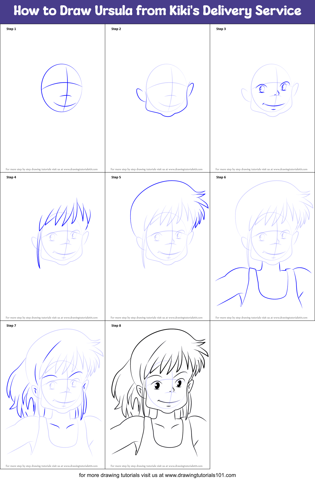 How to Draw Ursula from Kiki's Delivery Service Printable Step by Step