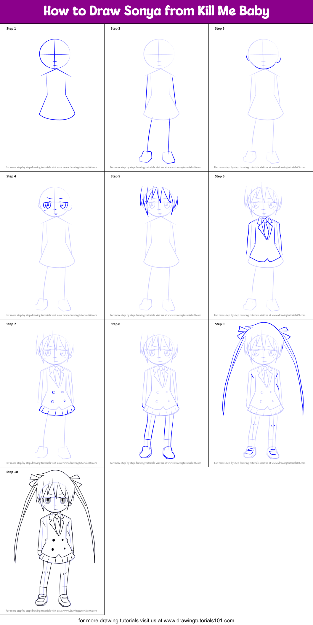 How to Draw Sonya from Kill Me Baby Printable Step by Step