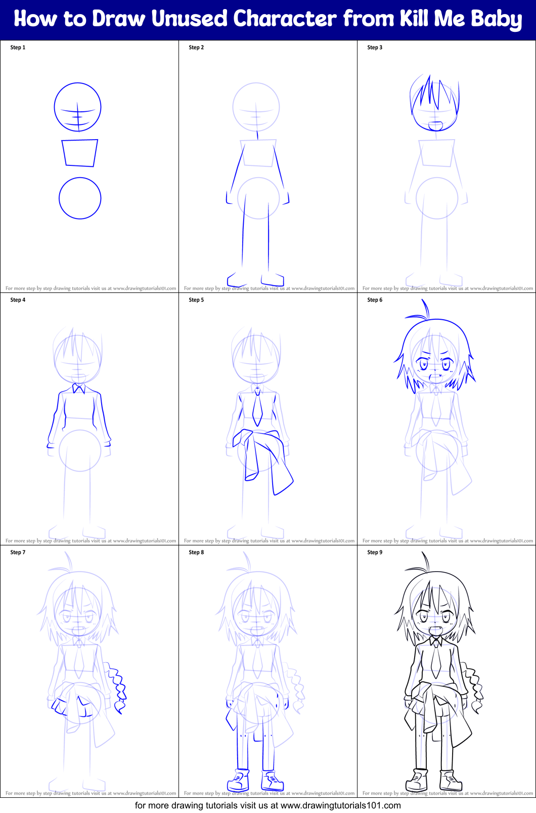 How to Draw Unused Character from Kill Me Baby Printable Step by Step