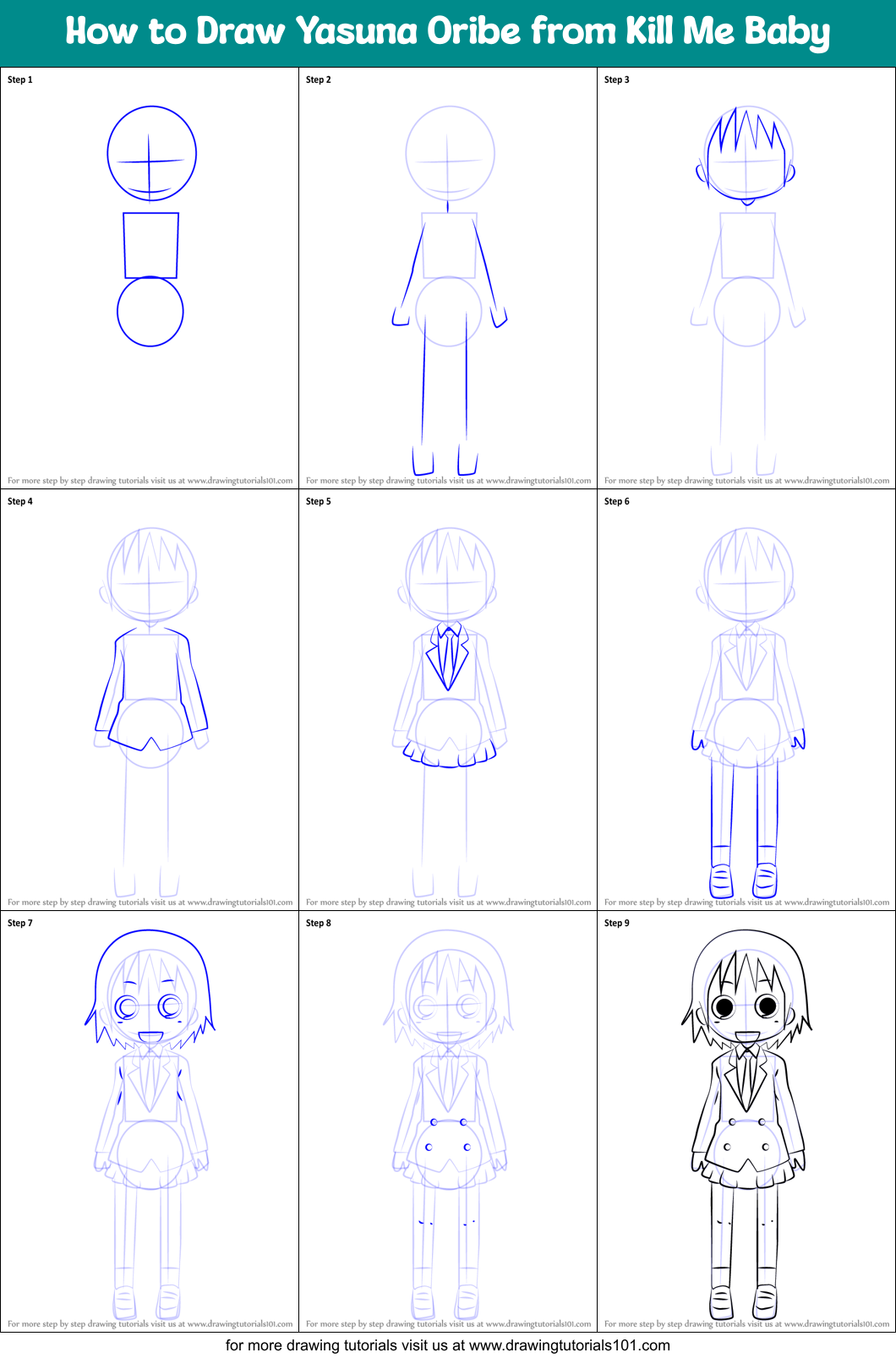 How to Draw Yasuna Oribe from Kill Me Baby Printable Step by Step
