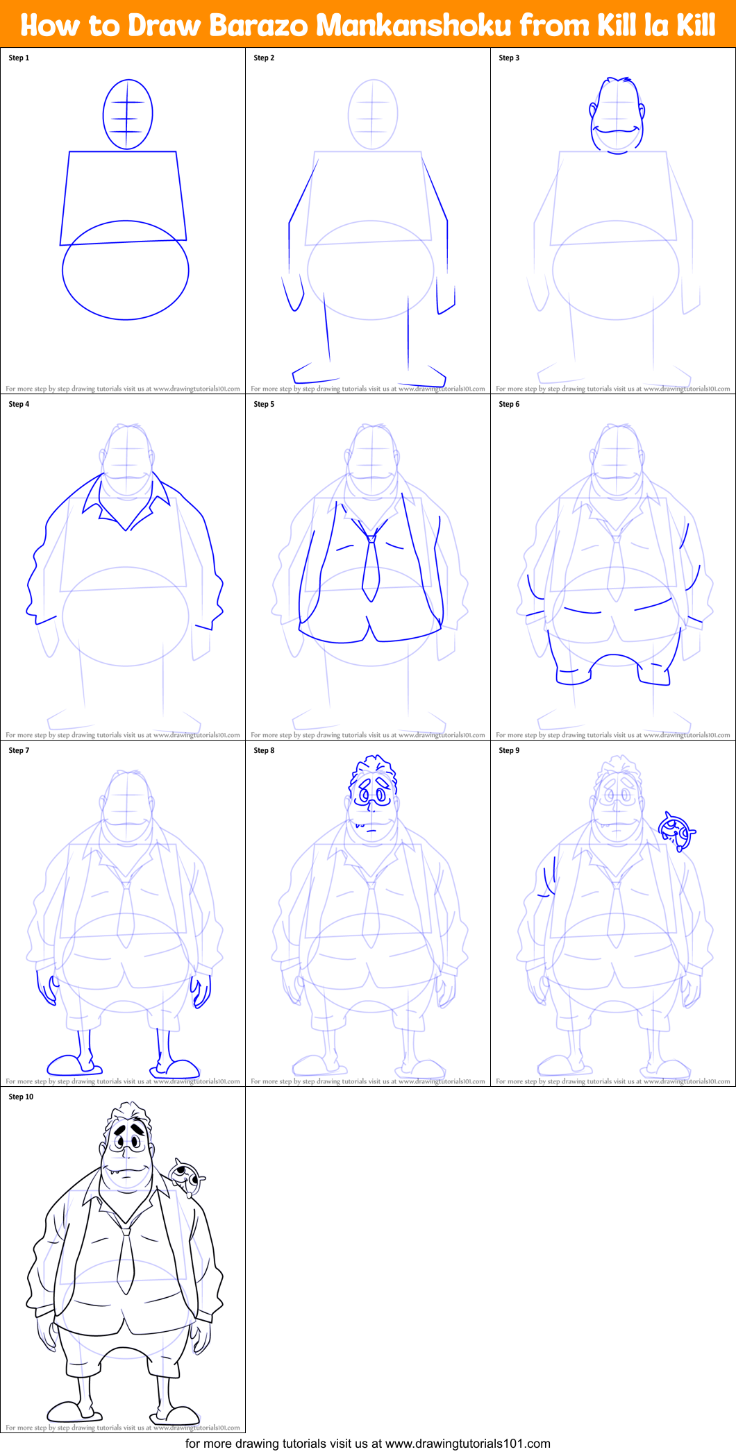 How to Draw Barazo Mankanshoku from Kill la Kill Printable Step by Step