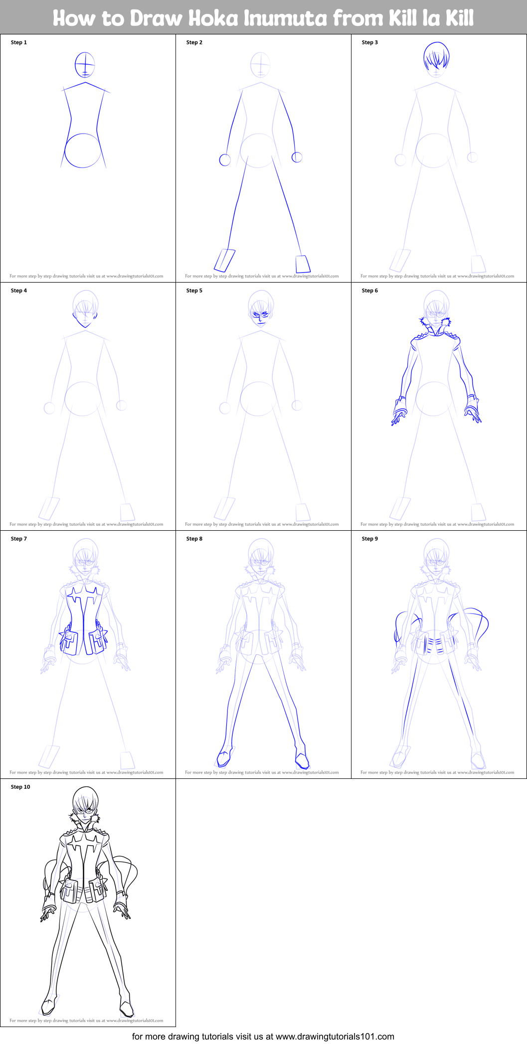How to Draw Hoka Inumuta from Kill la Kill Printable Step by Step