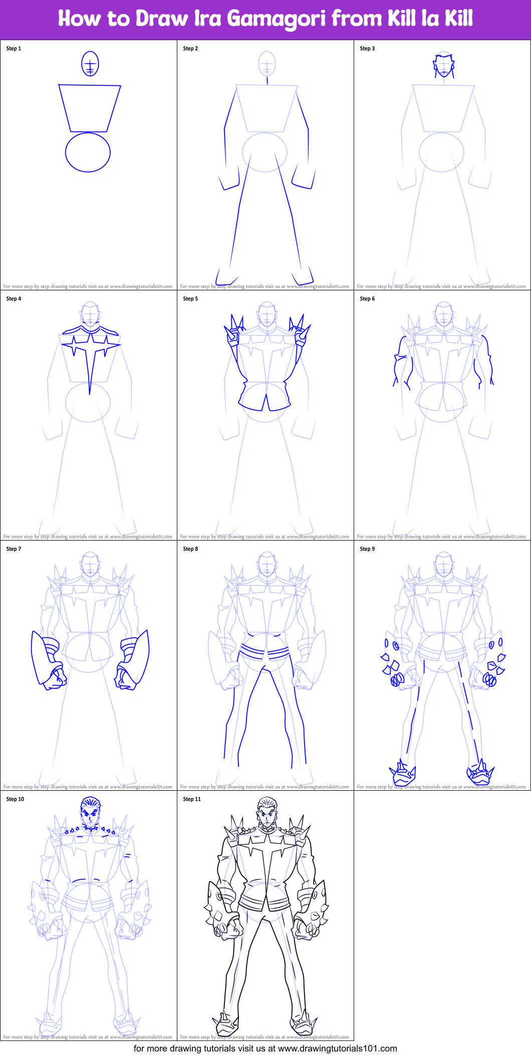 How to Draw Ira Gamagori from Kill la Kill Printable Step by Step