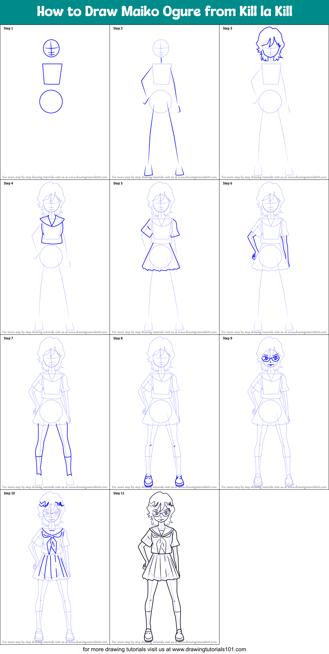 How to Draw Maiko Ogure from Kill la Kill Printable Step by Step