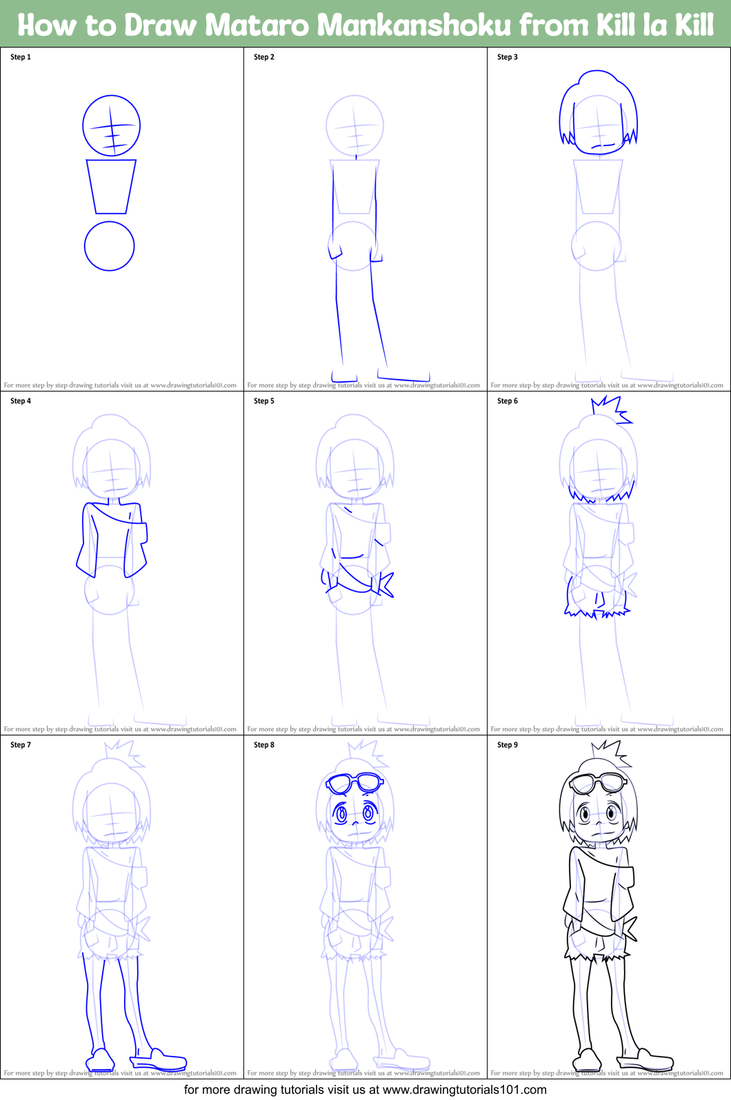 How to Draw Mataro Mankanshoku from Kill la Kill Printable Step by Step