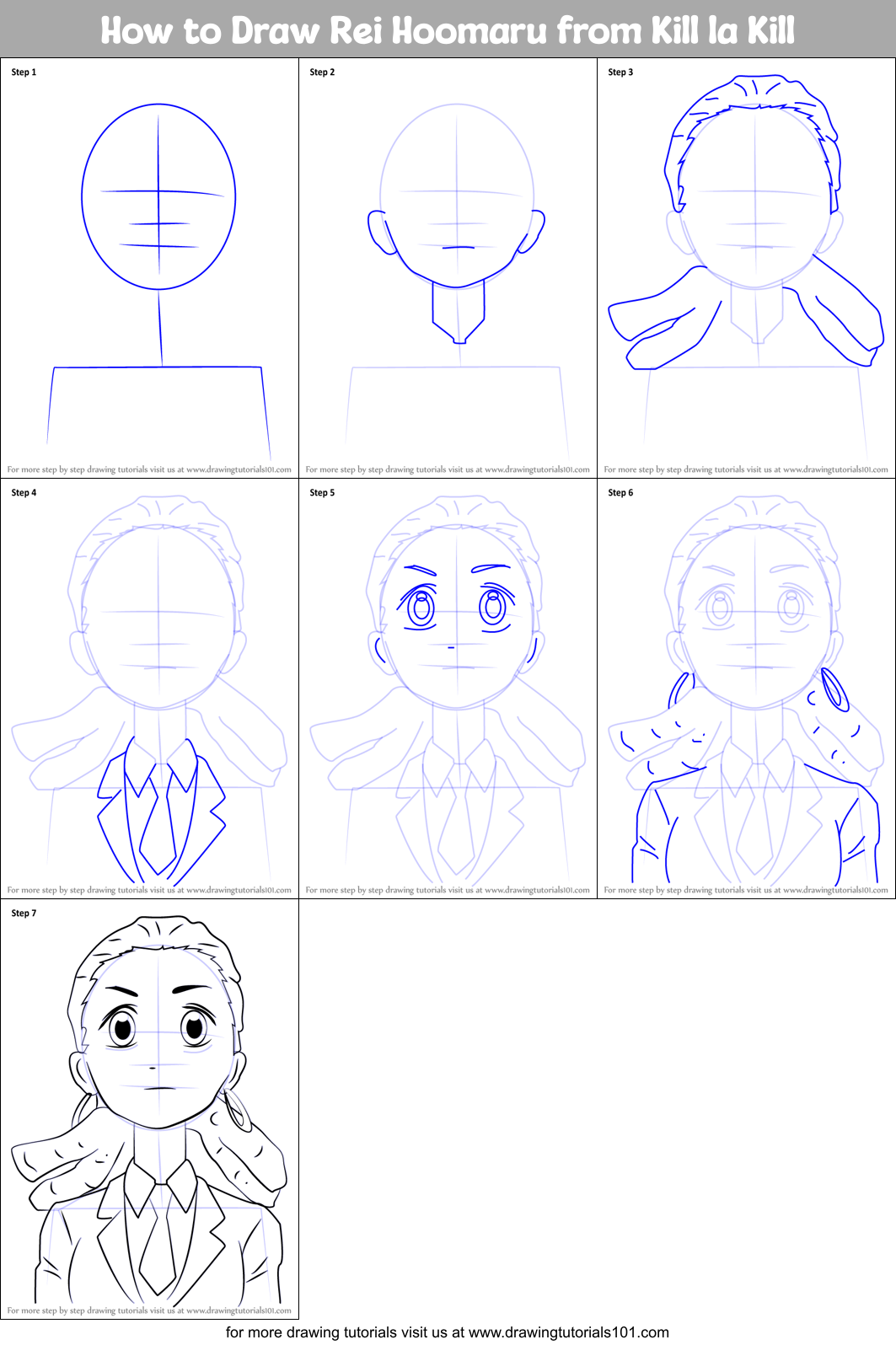 How to Draw Rei Hoomaru from Kill la Kill Printable Step by Step