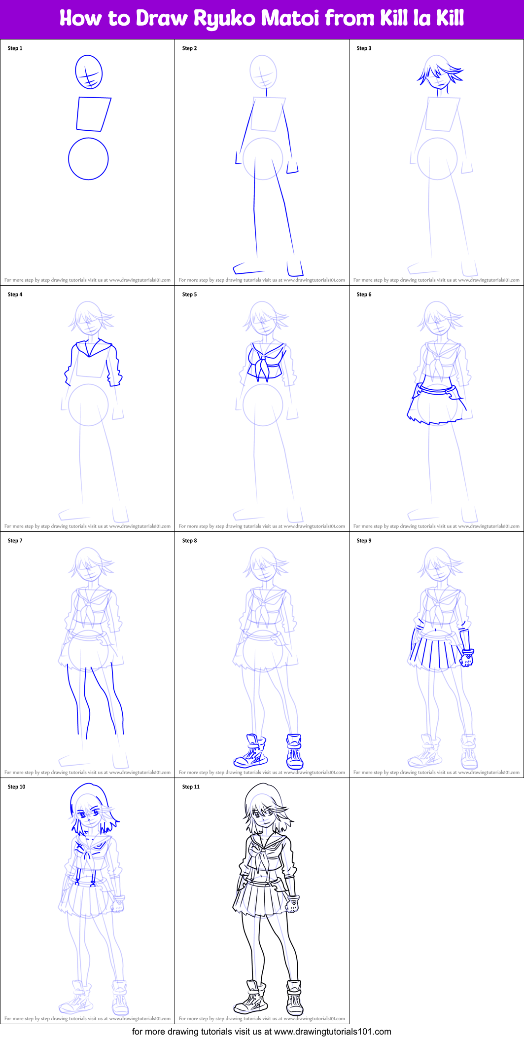 How to Draw Ryuko Matoi from Kill la Kill Printable Step by Step