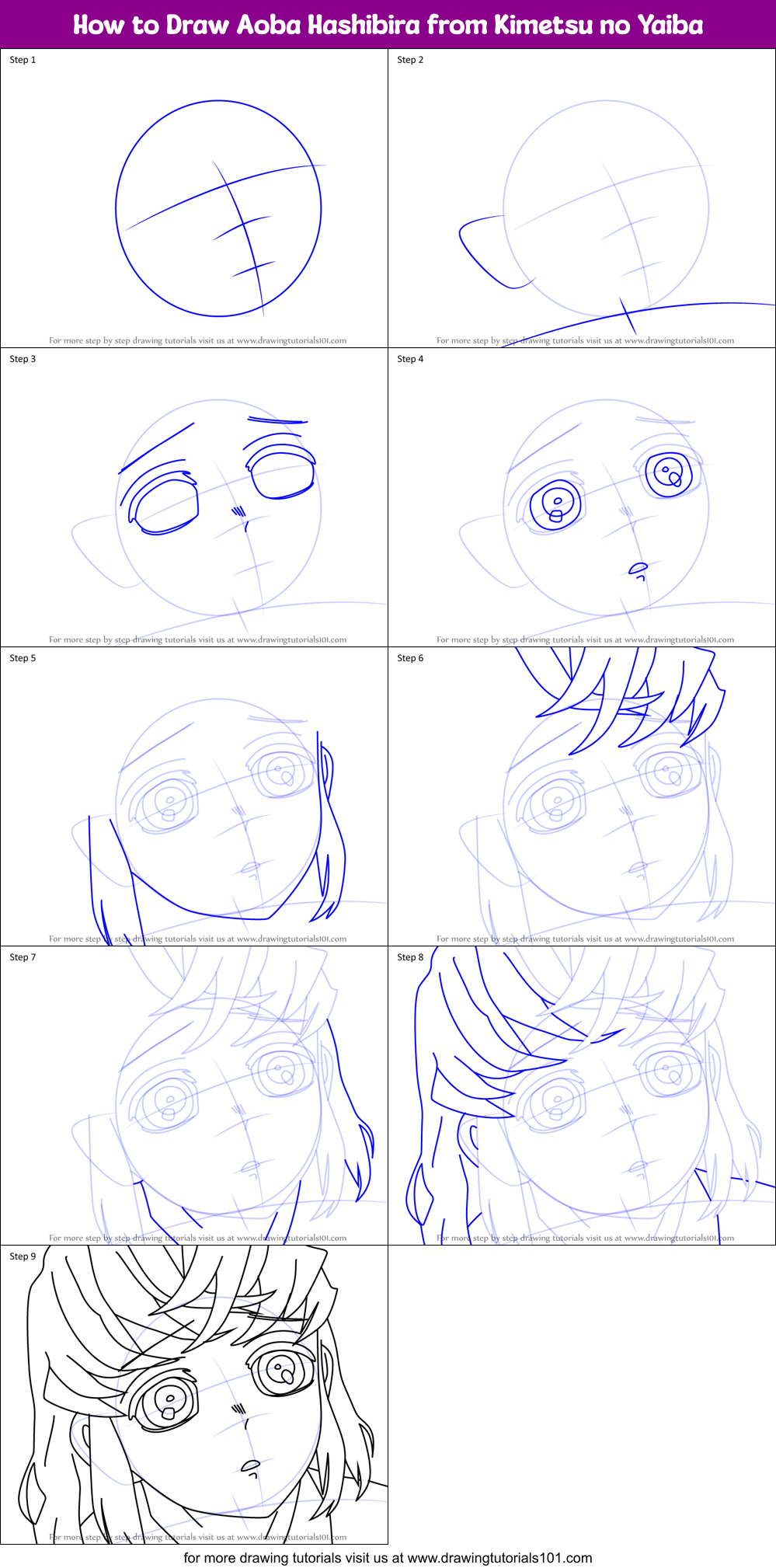 How to Draw Aoba Hashibira from Kimetsu no Yaiba Printable Step by Step