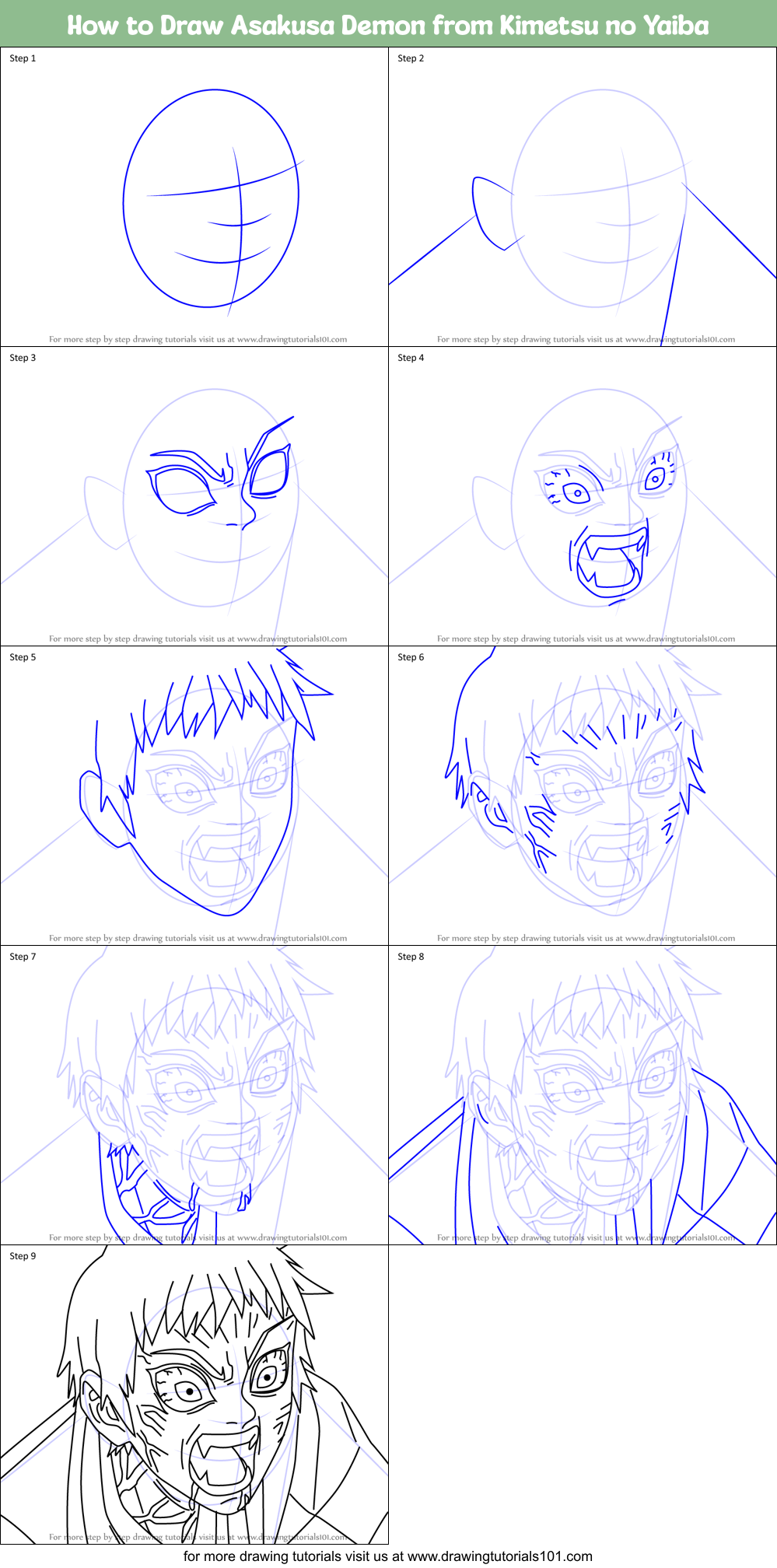 How to Draw Asakusa Demon from Kimetsu no Yaiba Printable Step by Step