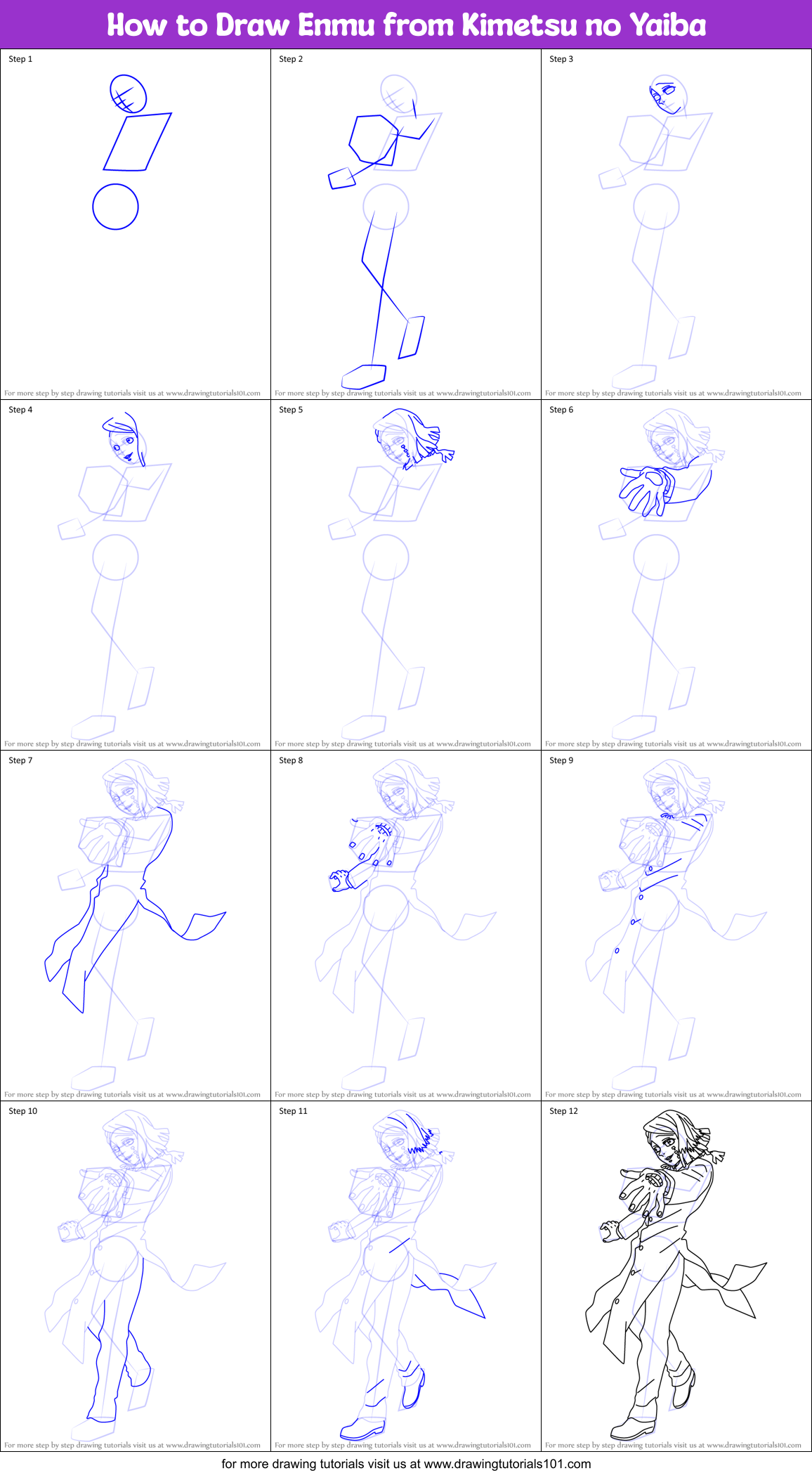 How to Draw Enmu from Kimetsu no Yaiba Printable Step by Step