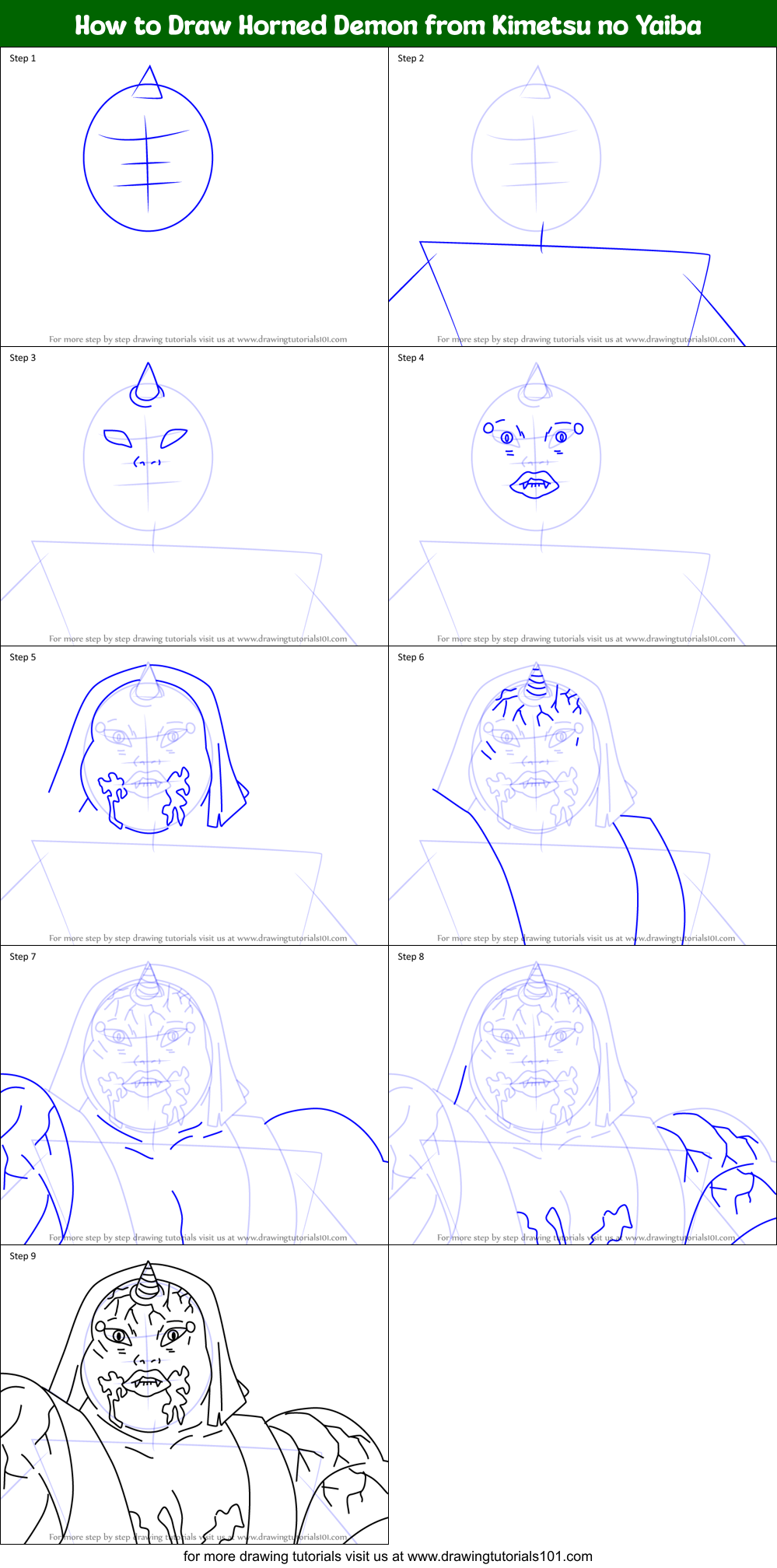 How to Draw Horned Demon from Kimetsu no Yaiba Printable Step by Step