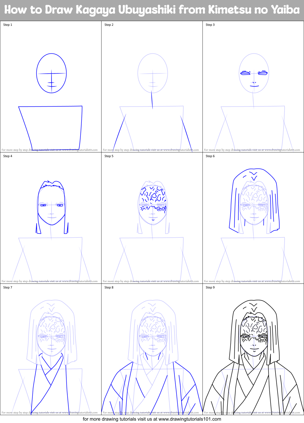 How to Draw Kagaya Ubuyashiki from Kimetsu no Yaiba Printable Step by Step