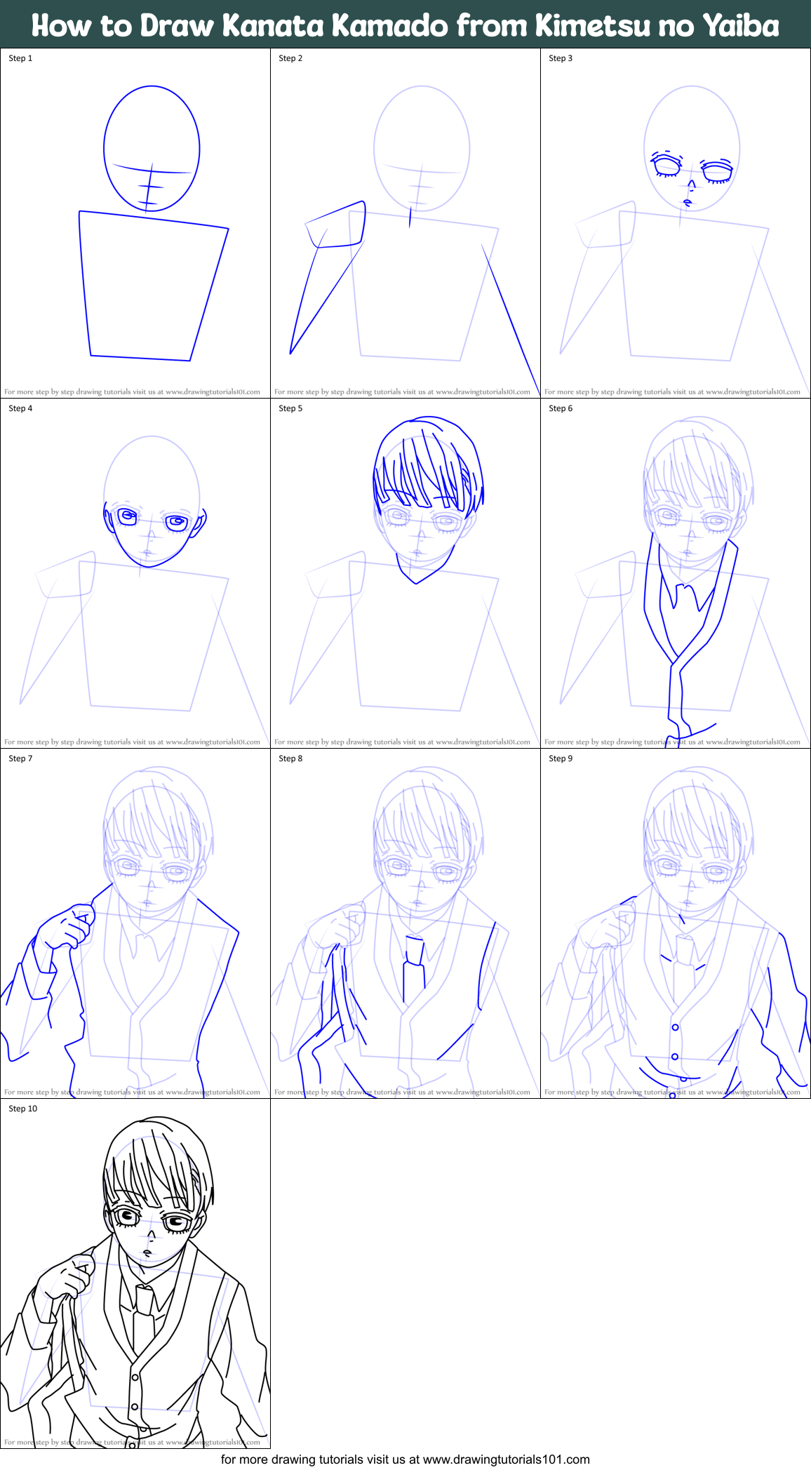 How to Draw Kanata Kamado from Kimetsu no Yaiba Printable Step by Step