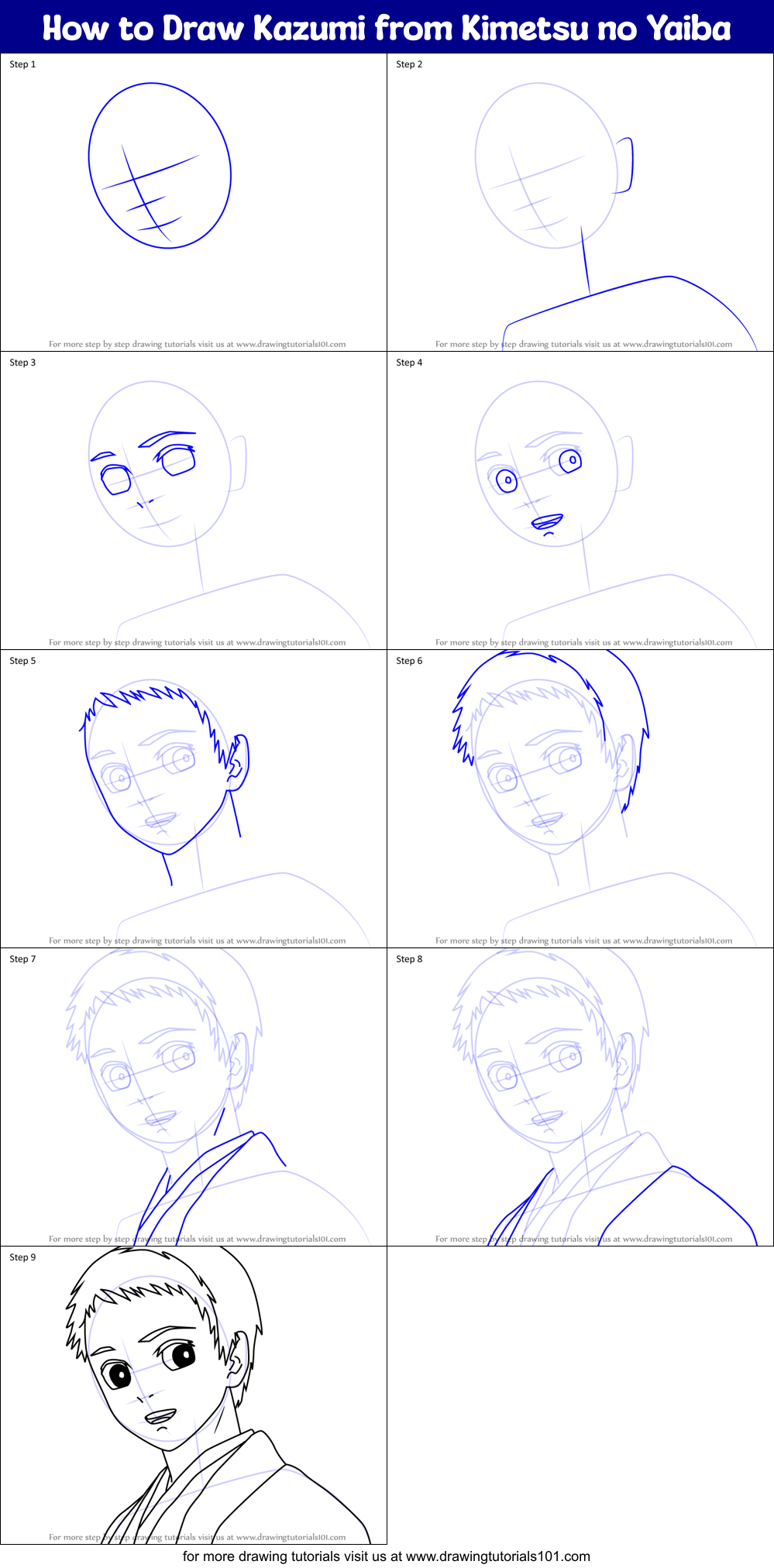 How to Draw Kazumi from Kimetsu no Yaiba Printable Step by Step