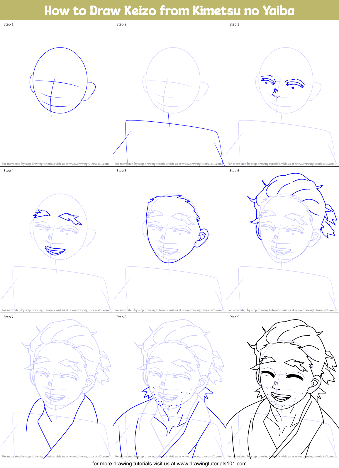 How to Draw Keizo from Kimetsu no Yaiba Printable Step by Step