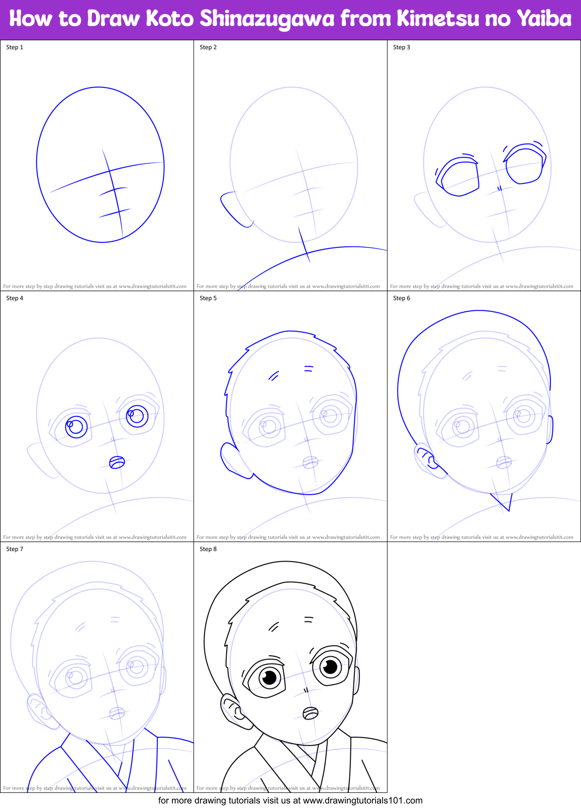 How to Draw Koto Shinazugawa from Kimetsu no Yaiba Printable Step by Step