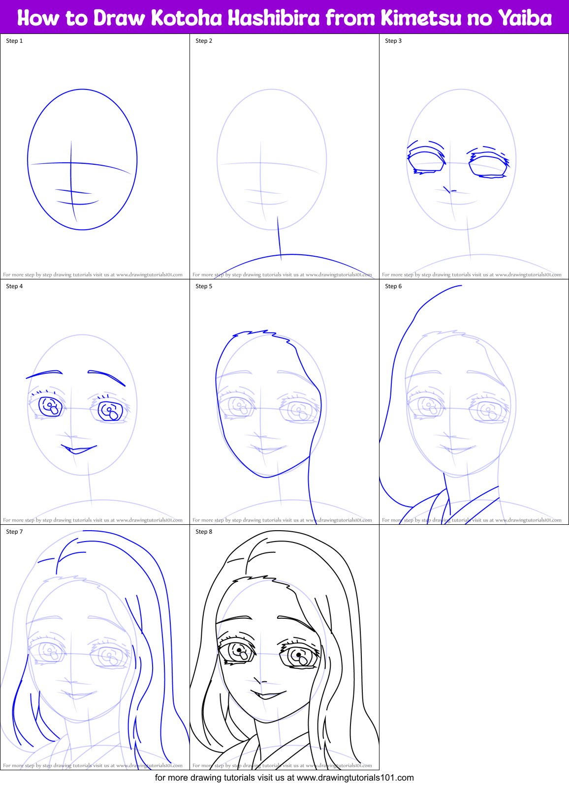 How to Draw Kotoha Hashibira from Kimetsu no Yaiba Printable Step by Step