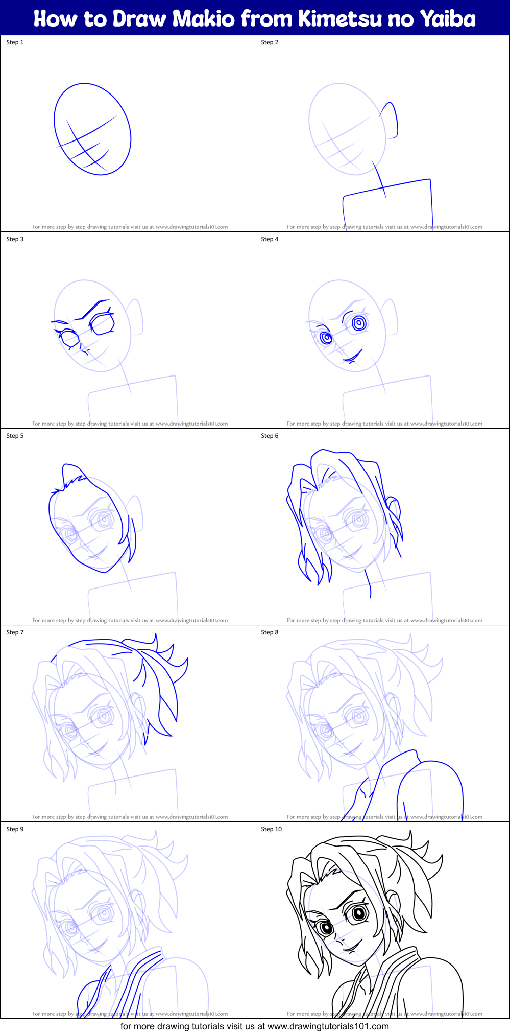 How to Draw Makio from Kimetsu no Yaiba Printable Step by Step