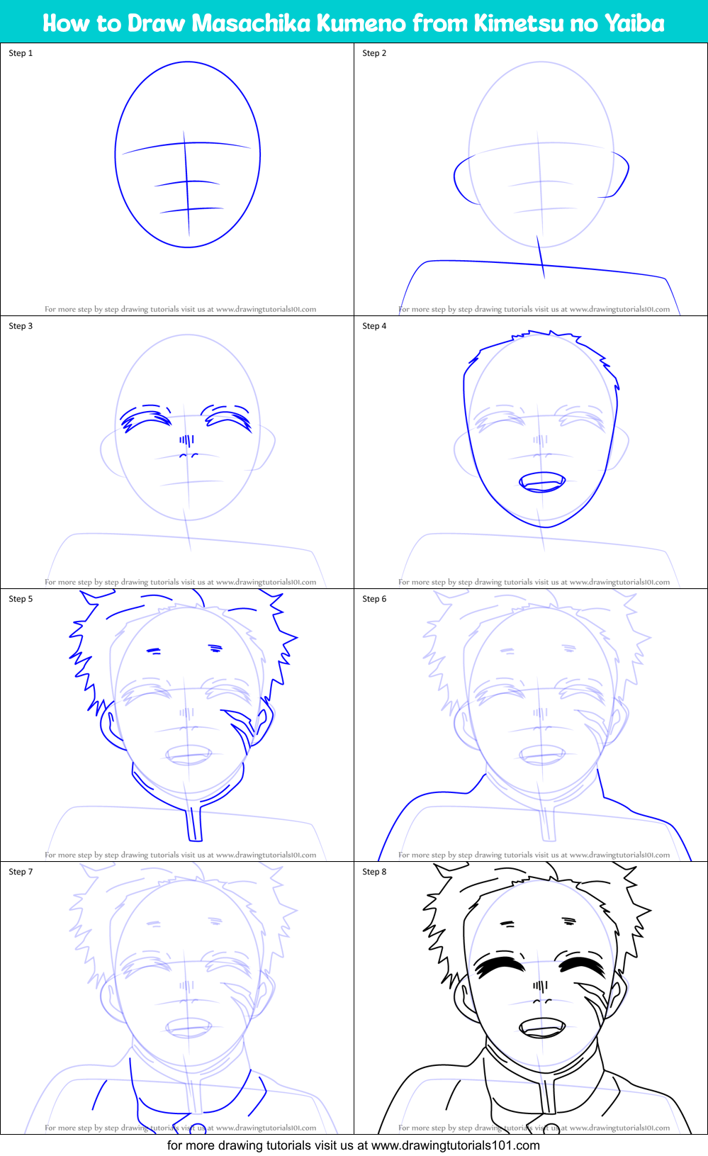 How to Draw Masachika Kumeno from Kimetsu no Yaiba Printable Step by Step