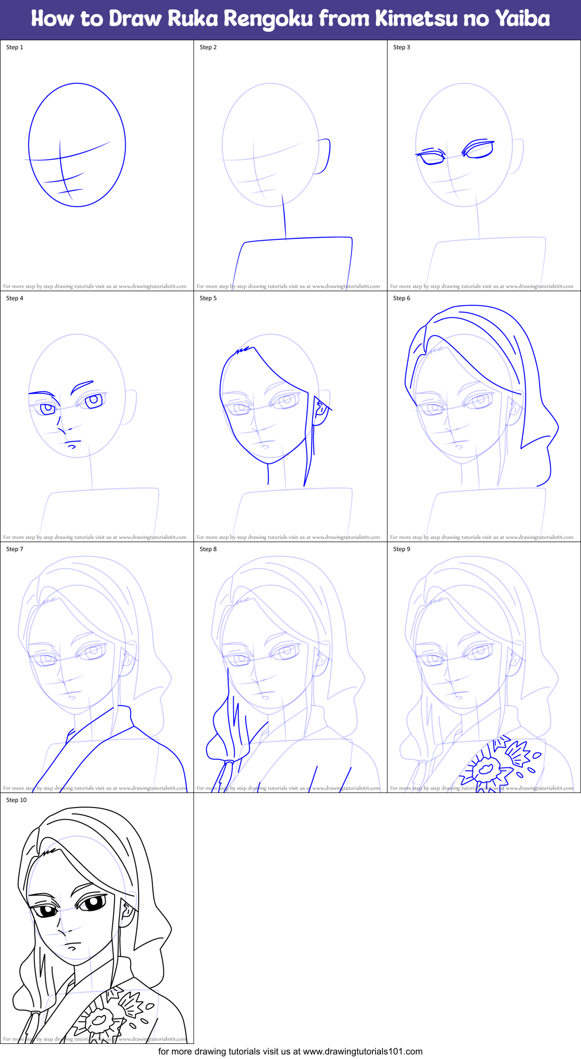 How to Draw Ruka Rengoku from Kimetsu no Yaiba Printable Step by Step