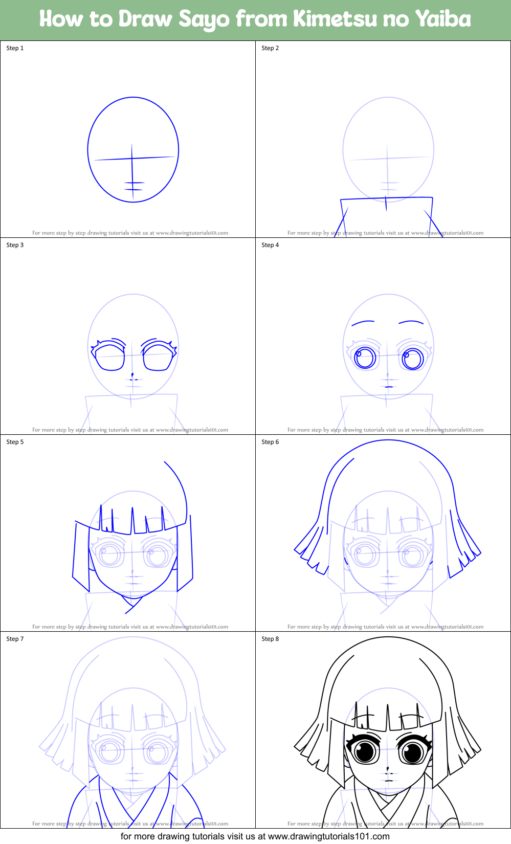 How to Draw Sayo from Kimetsu no Yaiba Printable Step by Step