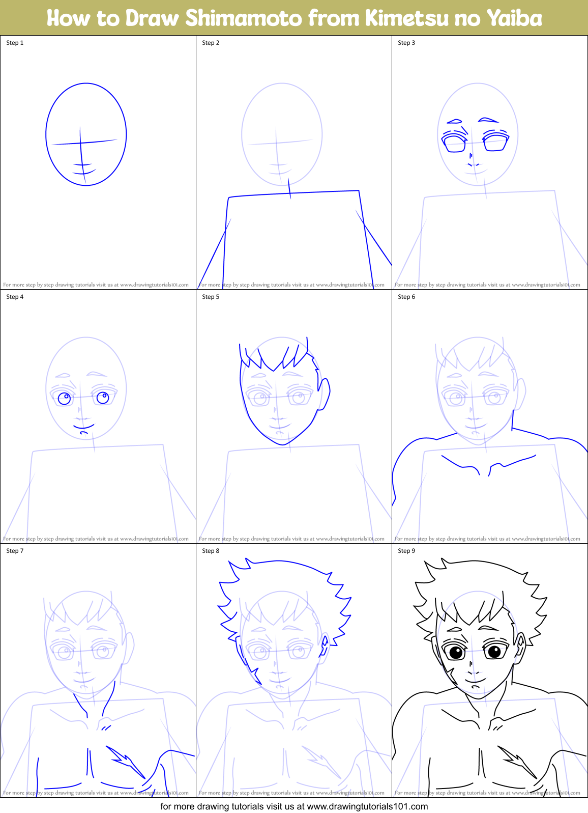 How to Draw Shimamoto from Kimetsu no Yaiba Printable Step by Step