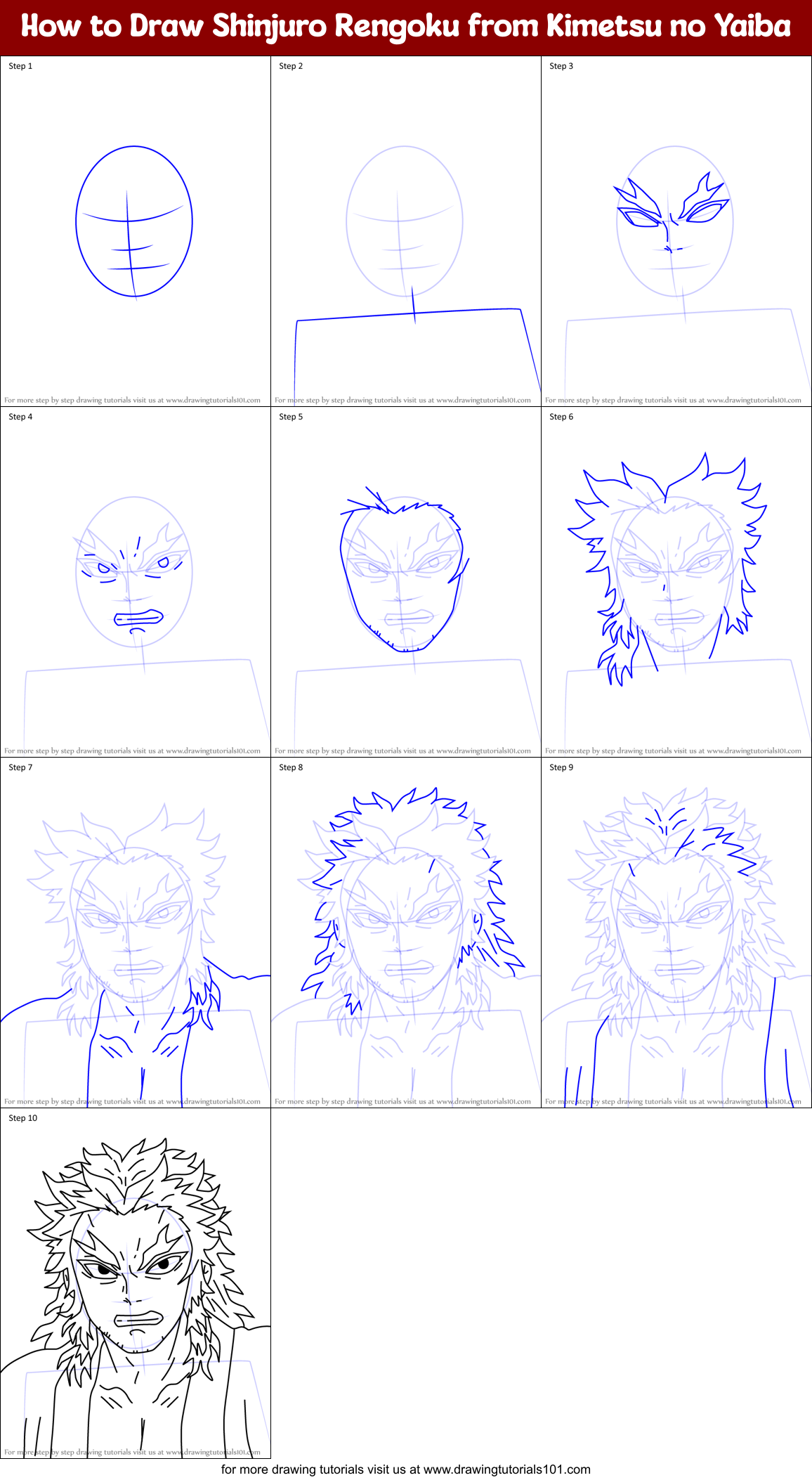 How to Draw Shinjuro Rengoku from Kimetsu no Yaiba Printable Step by Step
