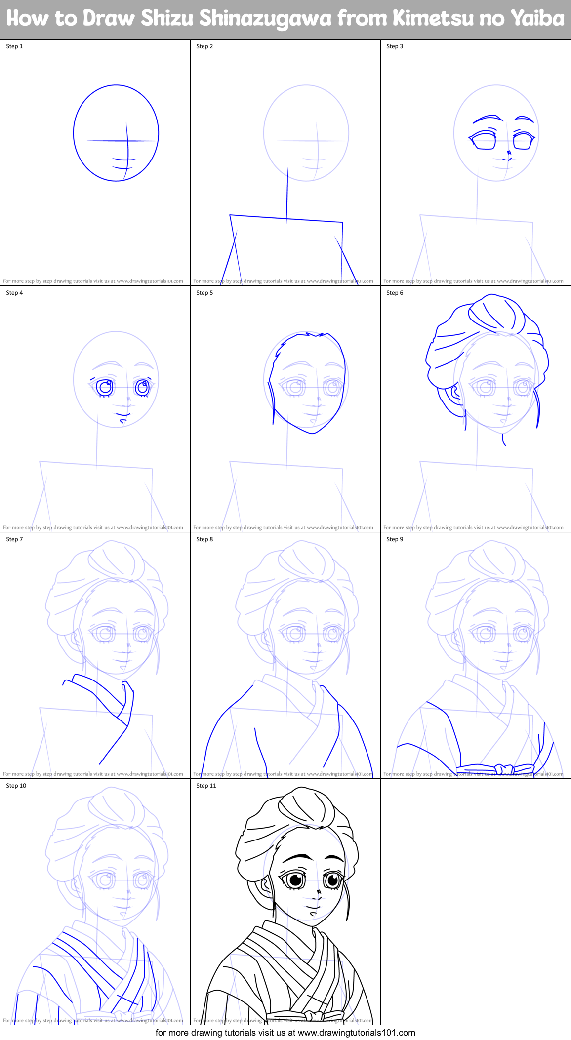 How to Draw Shizu Shinazugawa from Kimetsu no Yaiba Printable Step by Step