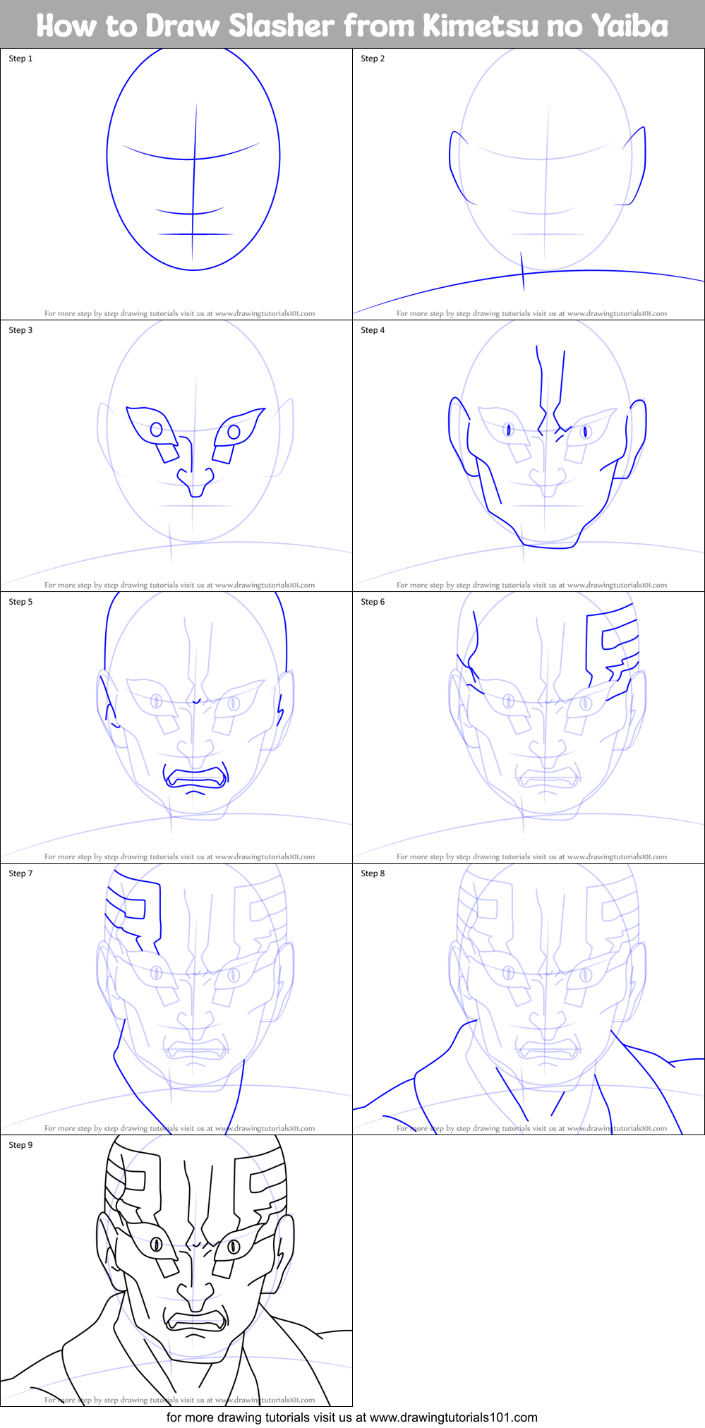 How to Draw Slasher from Kimetsu no Yaiba Printable Step by Step