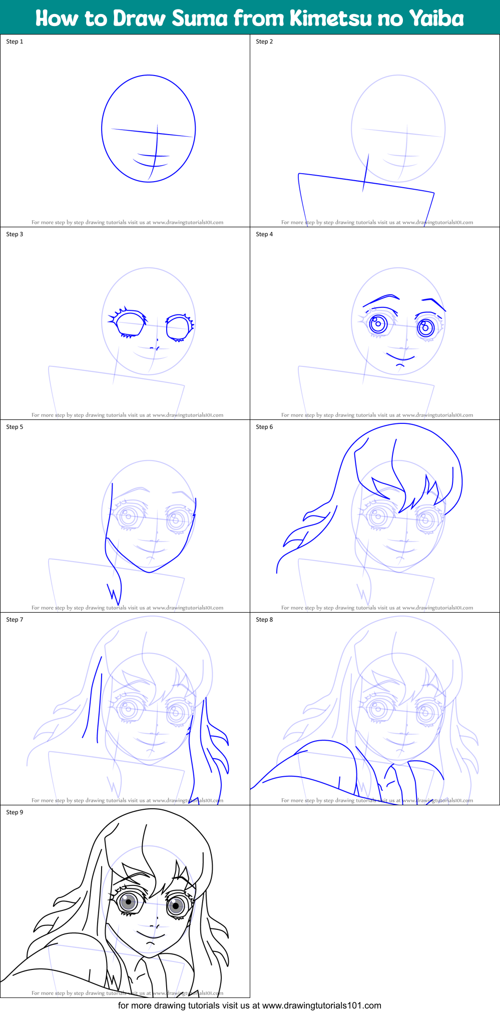 How to Draw Suma from Kimetsu no Yaiba Printable Step by Step