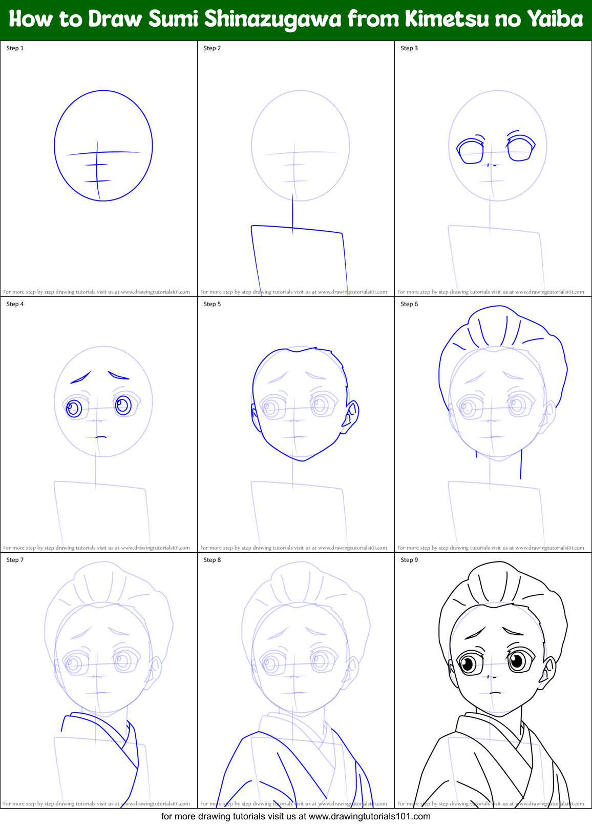 How to Draw Sumi Shinazugawa from Kimetsu no Yaiba Printable Step by Step