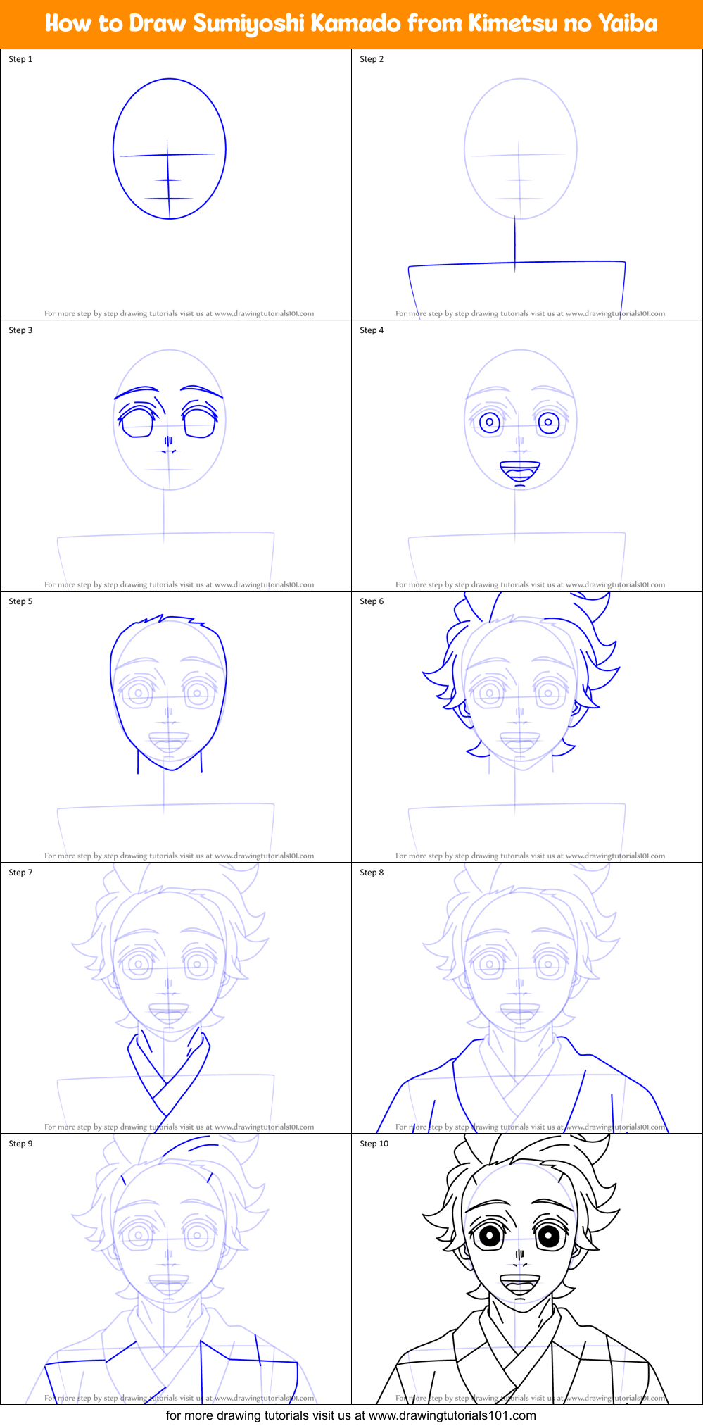 How to Draw Sumiyoshi Kamado from Kimetsu no Yaiba Printable Step by Step