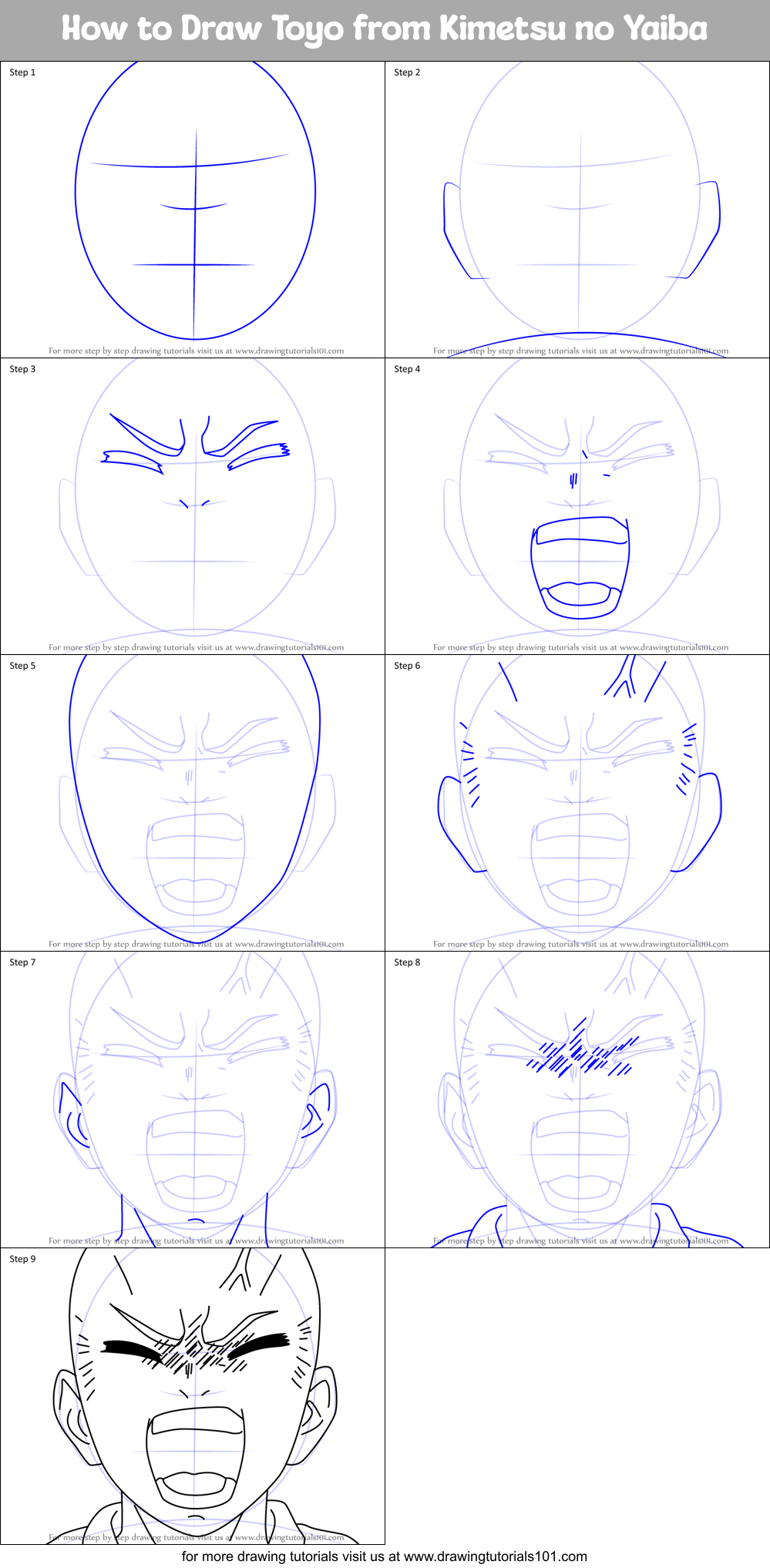 How to Draw Toyo from Kimetsu no Yaiba Printable Step by Step