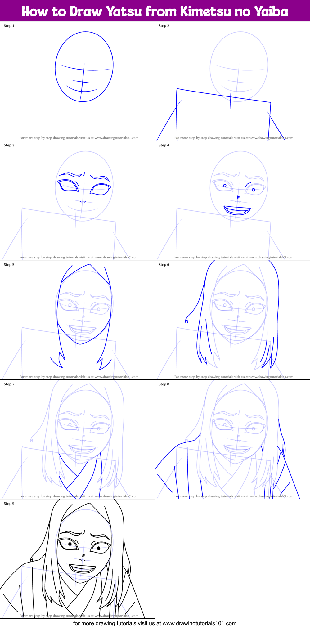 How to Draw Yatsu from Kimetsu no Yaiba Printable Step by Step