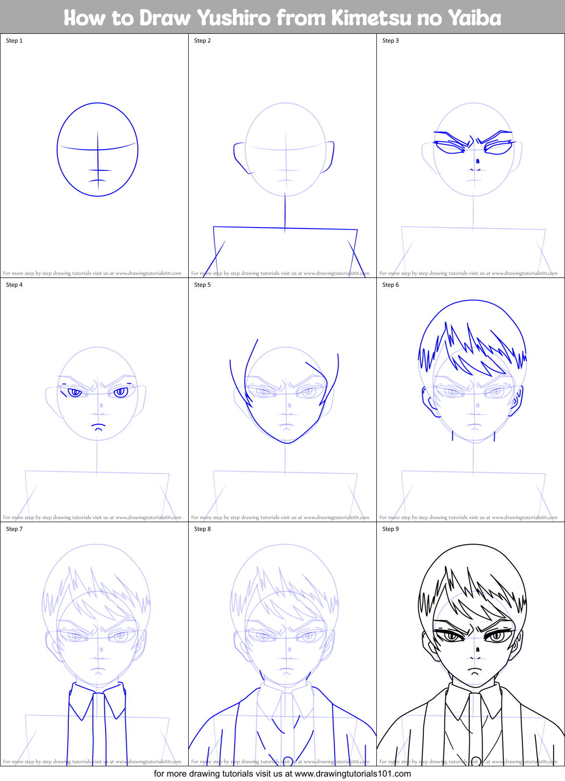 How to Draw Yushiro from Kimetsu no Yaiba Printable Step by Step