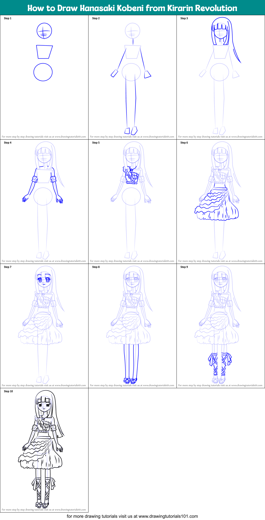 How to Draw Hanasaki Kobeni from Kirarin Revolution Printable Step by Step