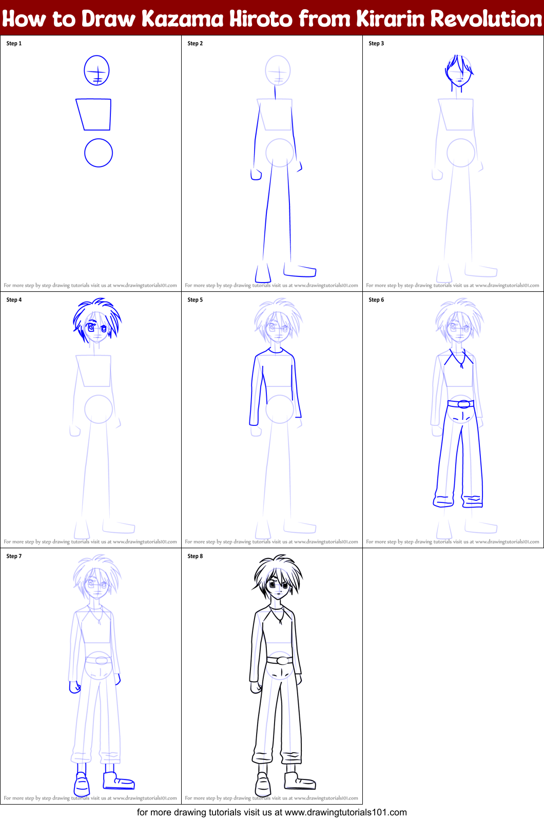 How to Draw Kazama Hiroto from Kirarin Revolution Printable Step by Step